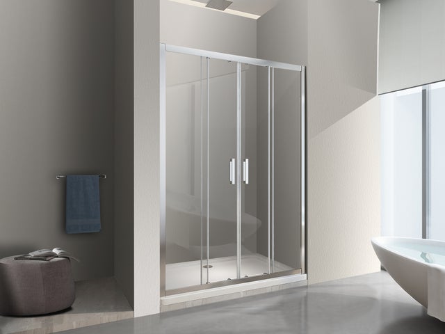 NALA Puerta de ducha en nicho de 6 mm con cuatro puertas y apertura central - 148-153 cm