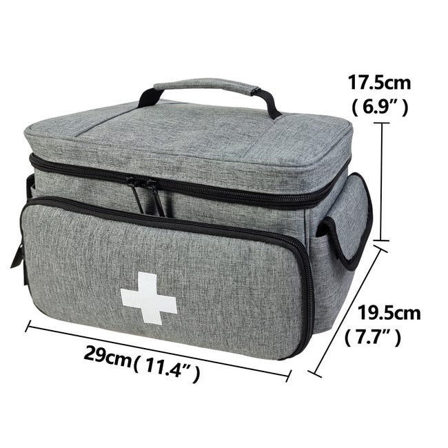 Kit de primeiros socorros com bolsa para transporte e armazenamento, organizador de comprimidos – Casa, Viagem, Atividades ao Ar Livre (Cinza) - 2