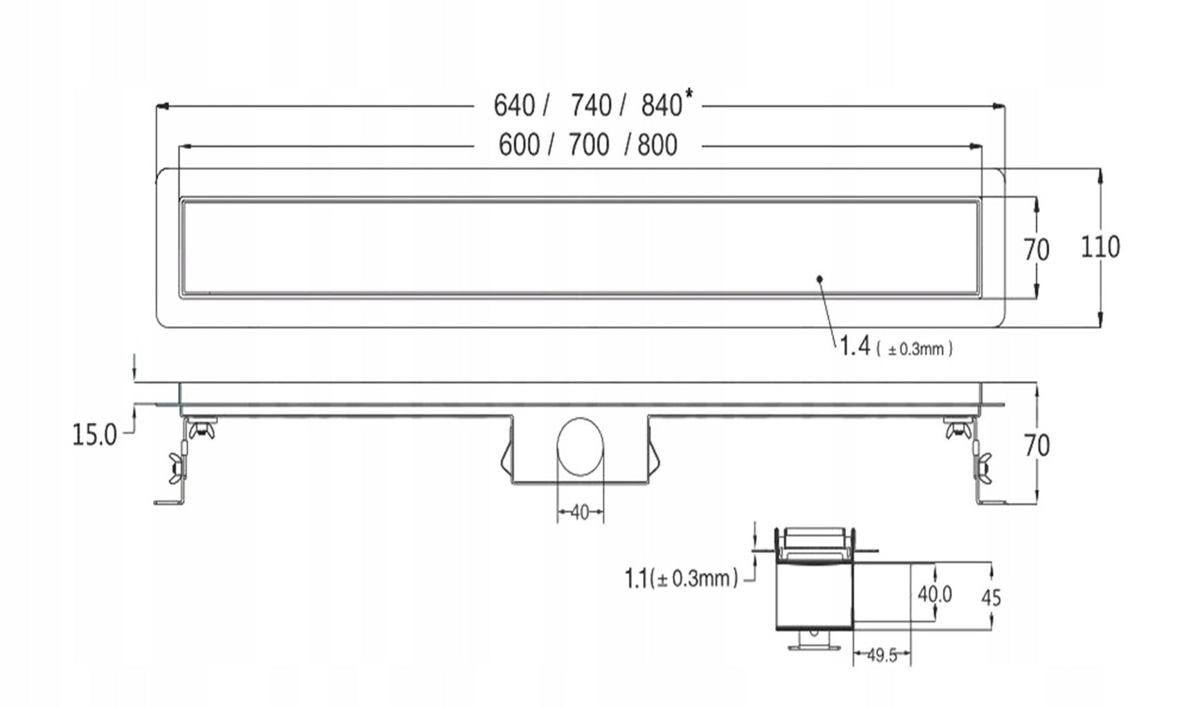 Odpływ liniowy 2w1 70 cm niski - 2
