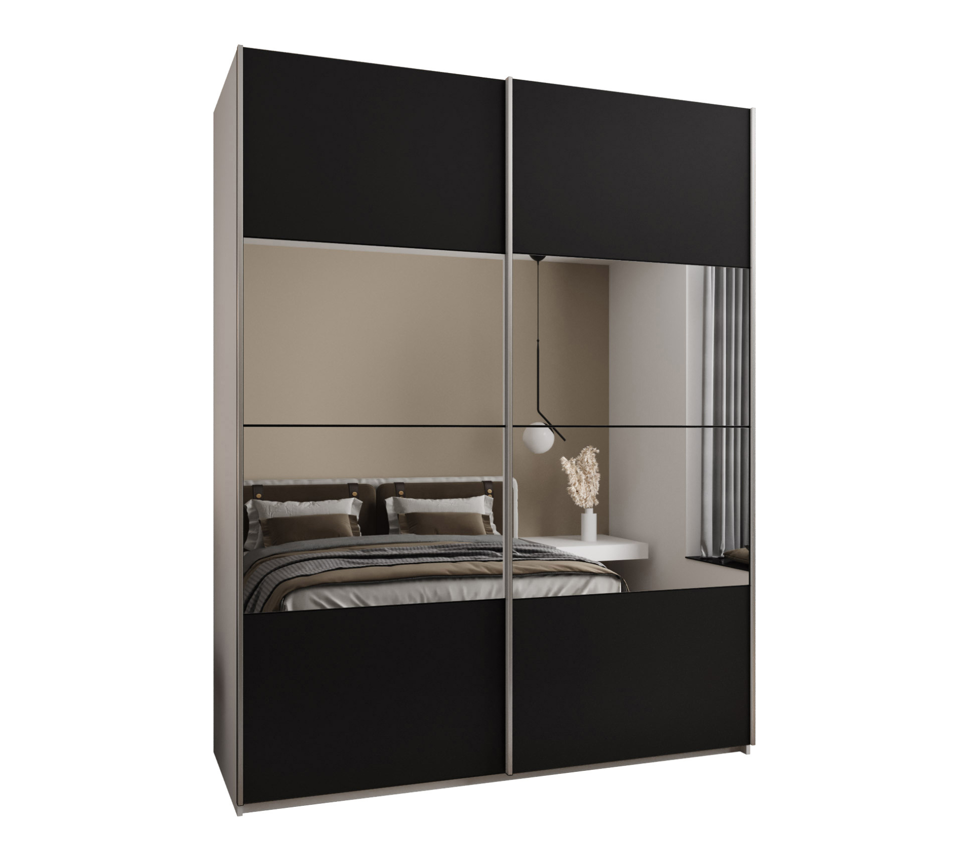 Szafa przesuwna wysoka Lux 4 190 x 64 x 245,5 cm biały + czarny + u. srebrny - Abiks Meble