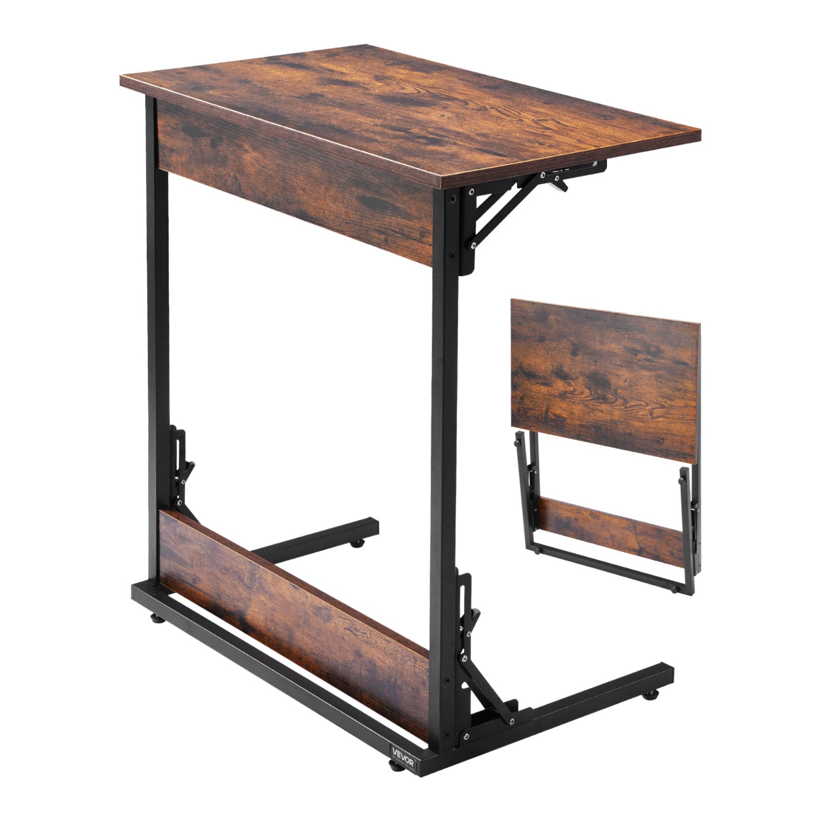 EXSELTMAN Tavolino da Letto con 4 Ruote, 60x40, Comodino Altezza Regolabile in Altezza 59-89cm, Tavolo da Caffè Carrello in Legno Metallo per Soggiorno Camera da Letto Ufficio