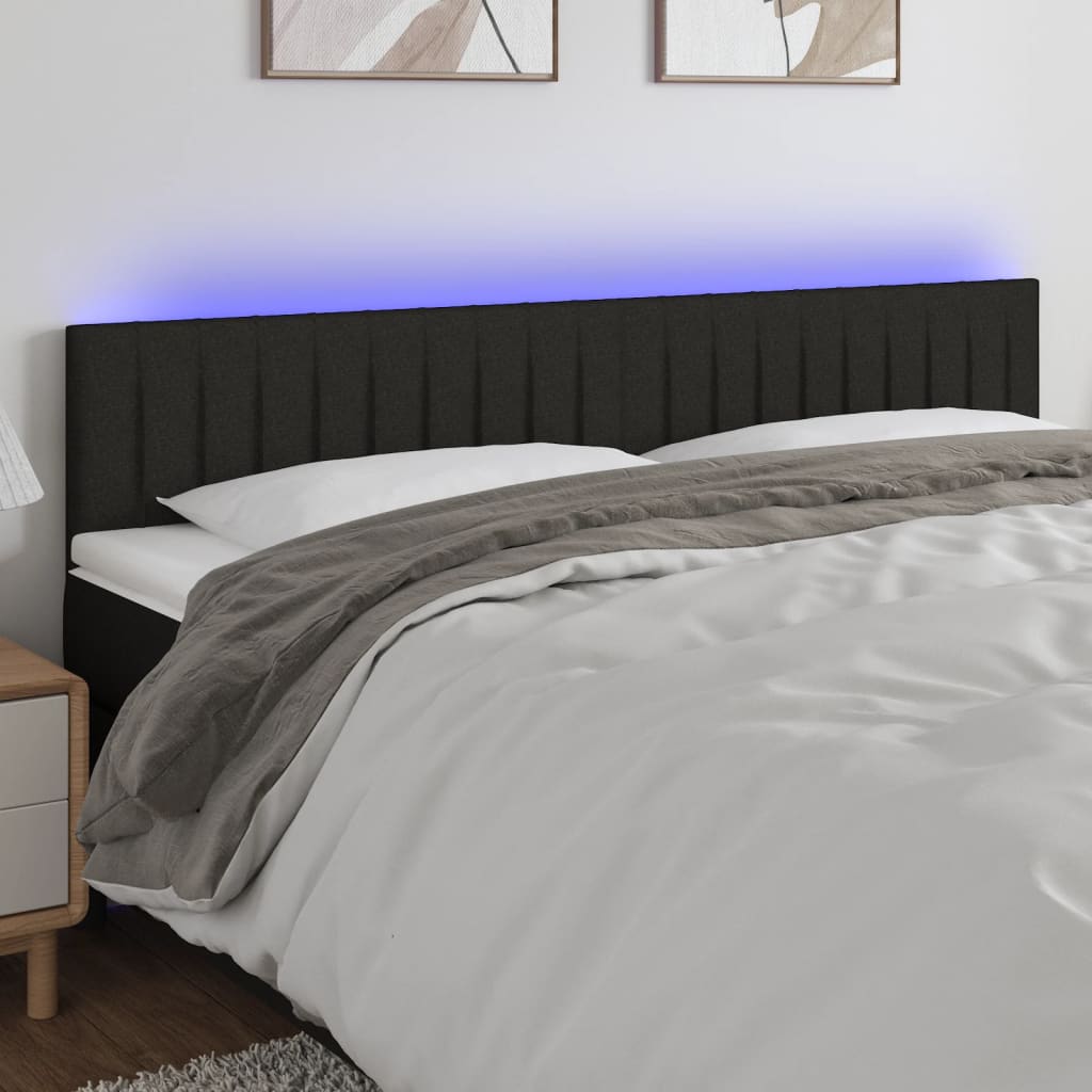 Cabeceira em tecido preto com LED 200x5x78/88 cm - COMFORTXL - 2