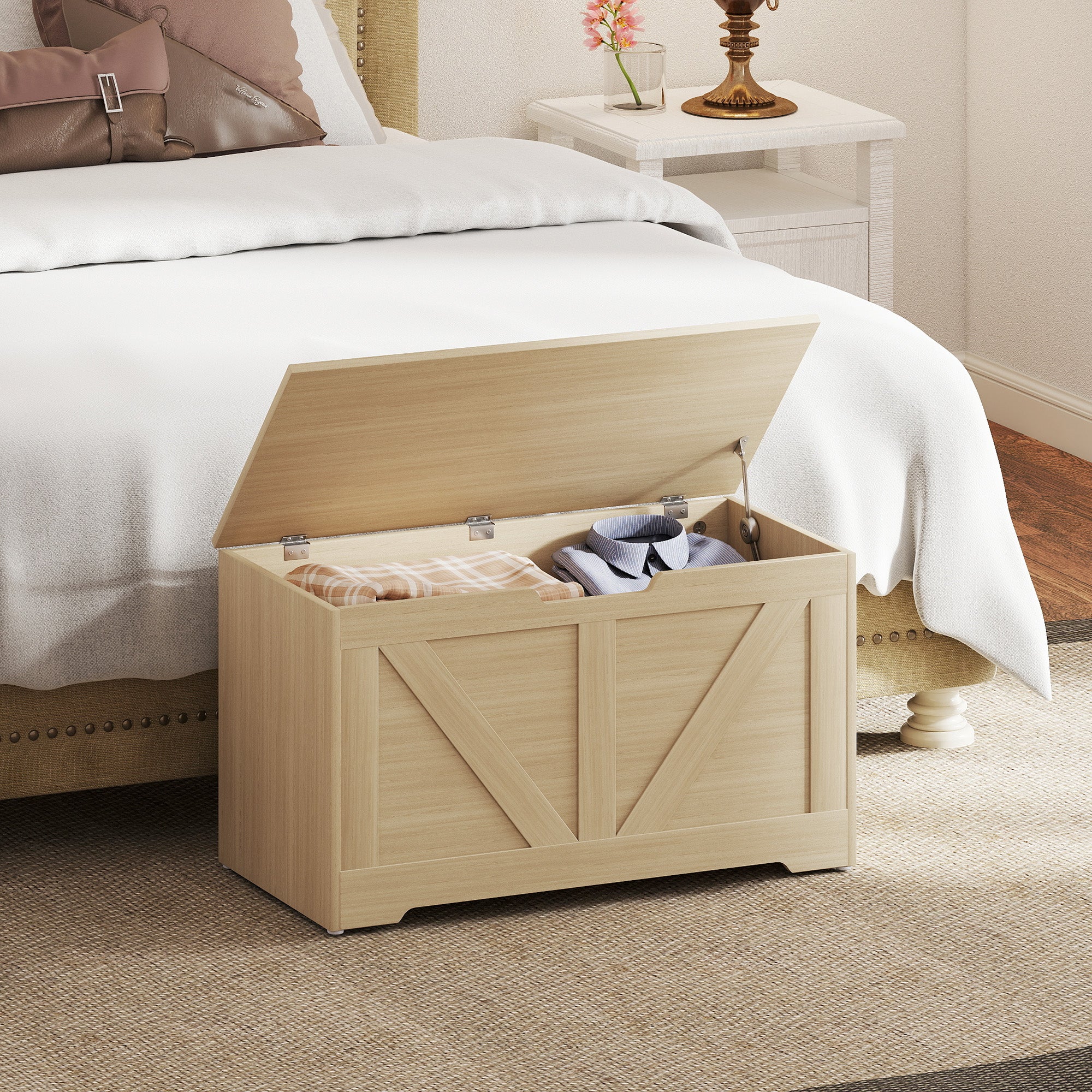 Coffre de Rangement Meuble d'Entrée Rustique 80x40x45cm Bois Naturel ...