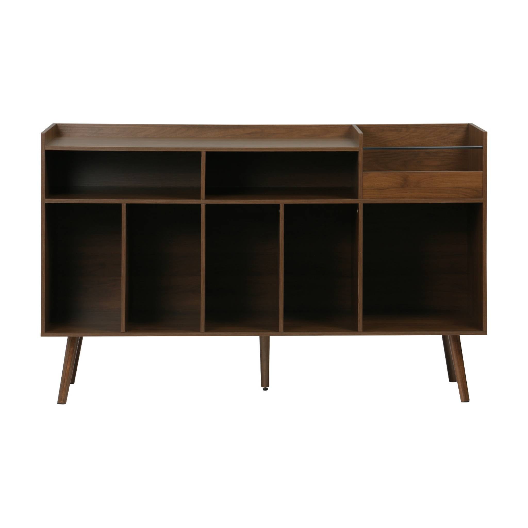 Mueble de vinilos XL vintage efecto madera oscura, 130cm, Nepal, Madera oscura, 130x50x80 cm - 5
