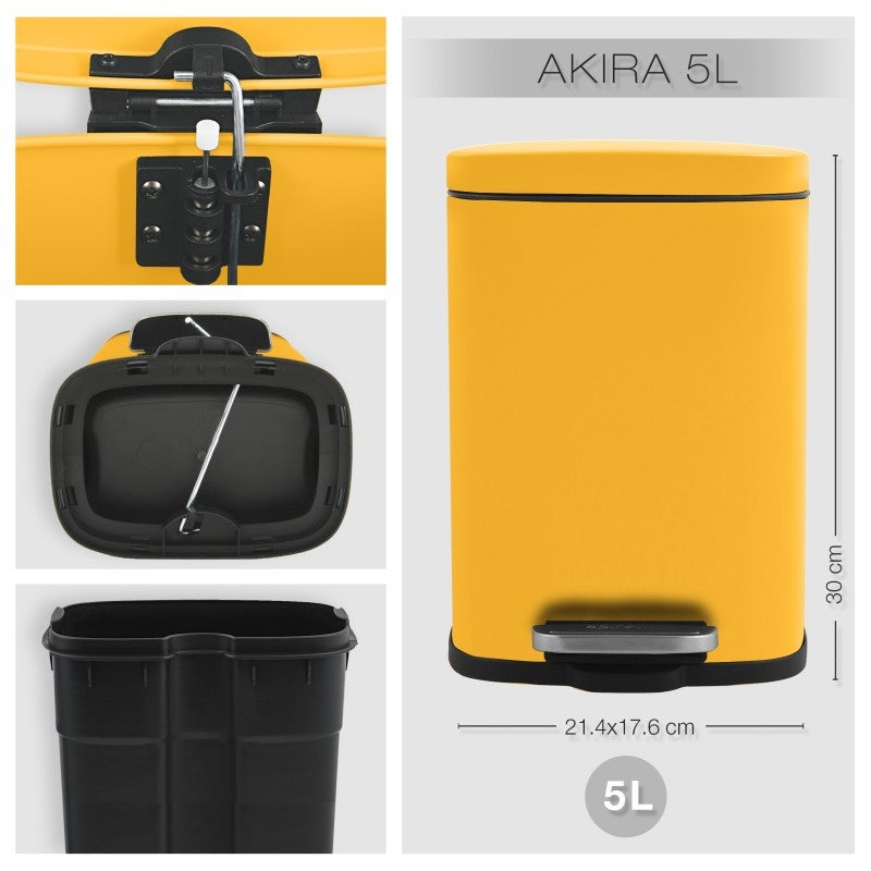 Spirella Pattumiera da bagno a pedale Acciaio AKIRA 5L Giallo Sun Mat - 3