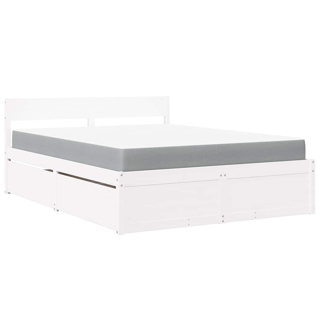 Lit avec tiroirs et matelas blanc 140 x 200 cm pin massif - 2