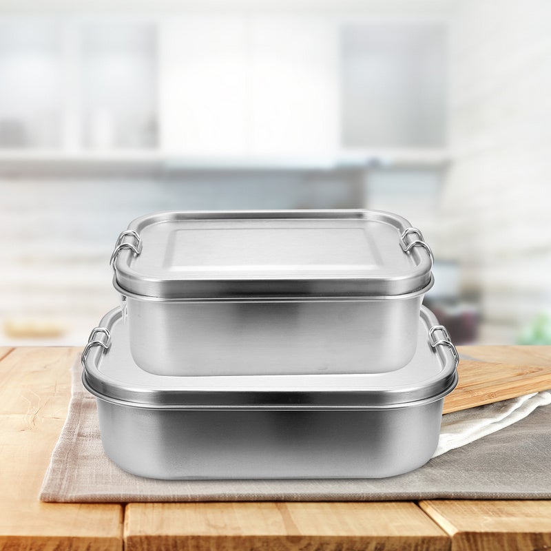 Fiudx Lonchera De Acero Inoxidable Con Compartimentos, Fiambrera Bento Aislada Con Tapa Diseno A Prueba De Fugas Facil De Guardar Ideal Para La Escuela La Oficina Y Viajes Sin Bpa