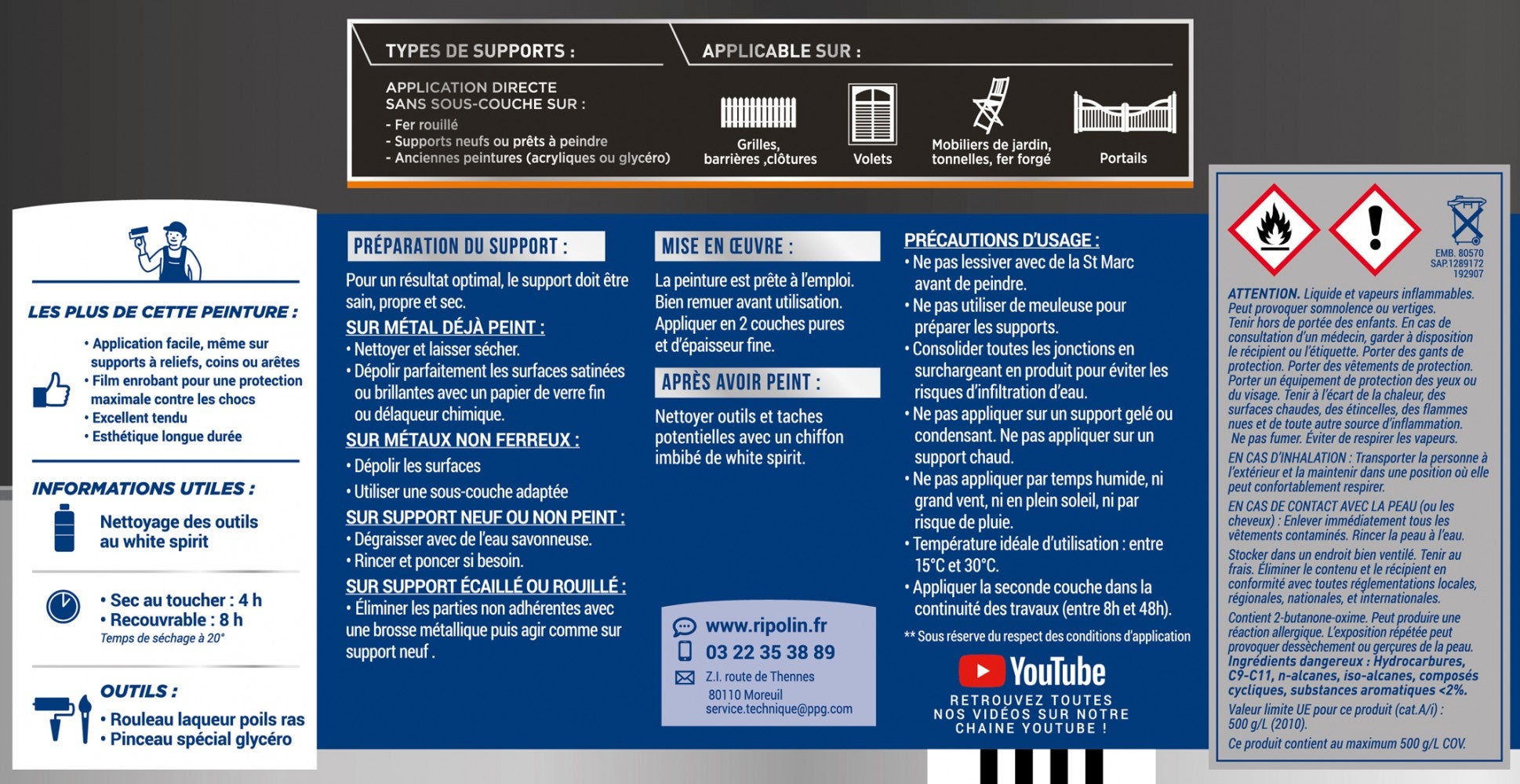 Vernice ferro esterno / interno Xpro3 RIPOLIN grigio antracite lucido 2 l - 5