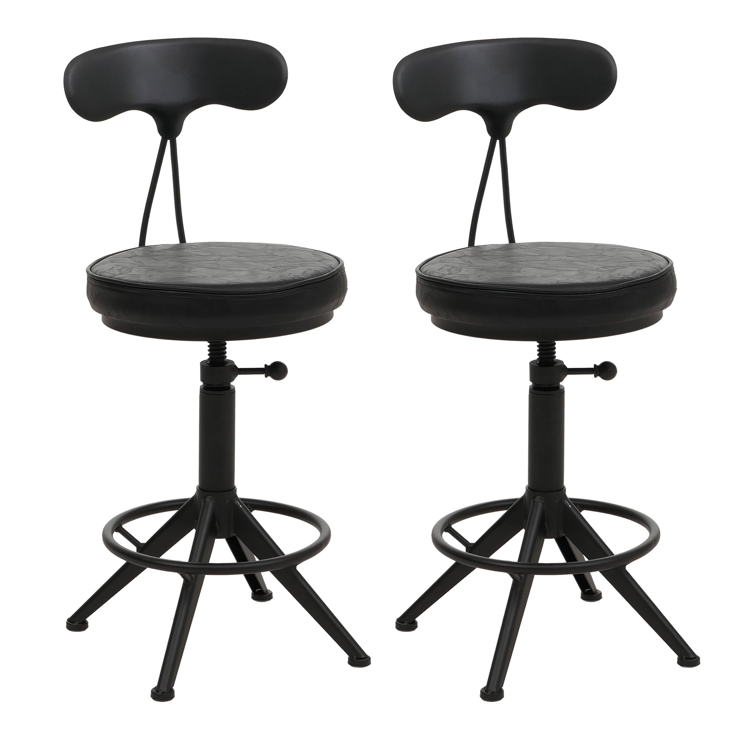 Zestaw 2 stołków barowych HWC-O84, stołek barowy obrotowy Industrial z regulacją wysokości, sztuczna skóra, metal ~ czarny