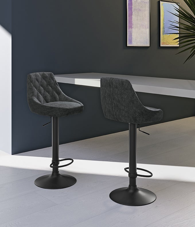 Max - Stołek z mikrofibry w kolorze ciemnoszarym, imitujący aksamit - zestaw 2 szt.