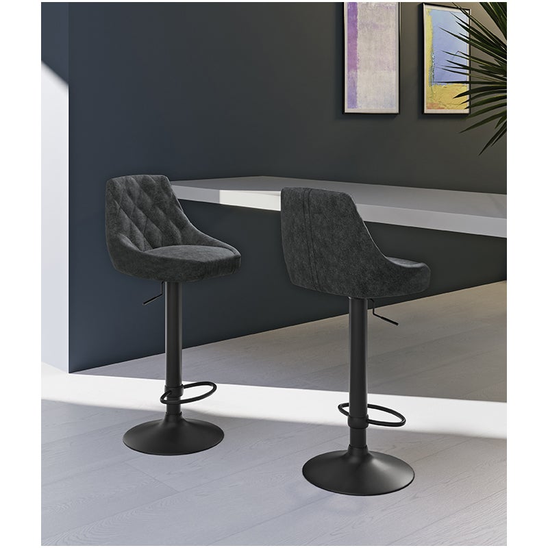 Max - Stołek z mikrofibry w kolorze ciemnoszarym, imitujący aksamit - zestaw 2 szt.