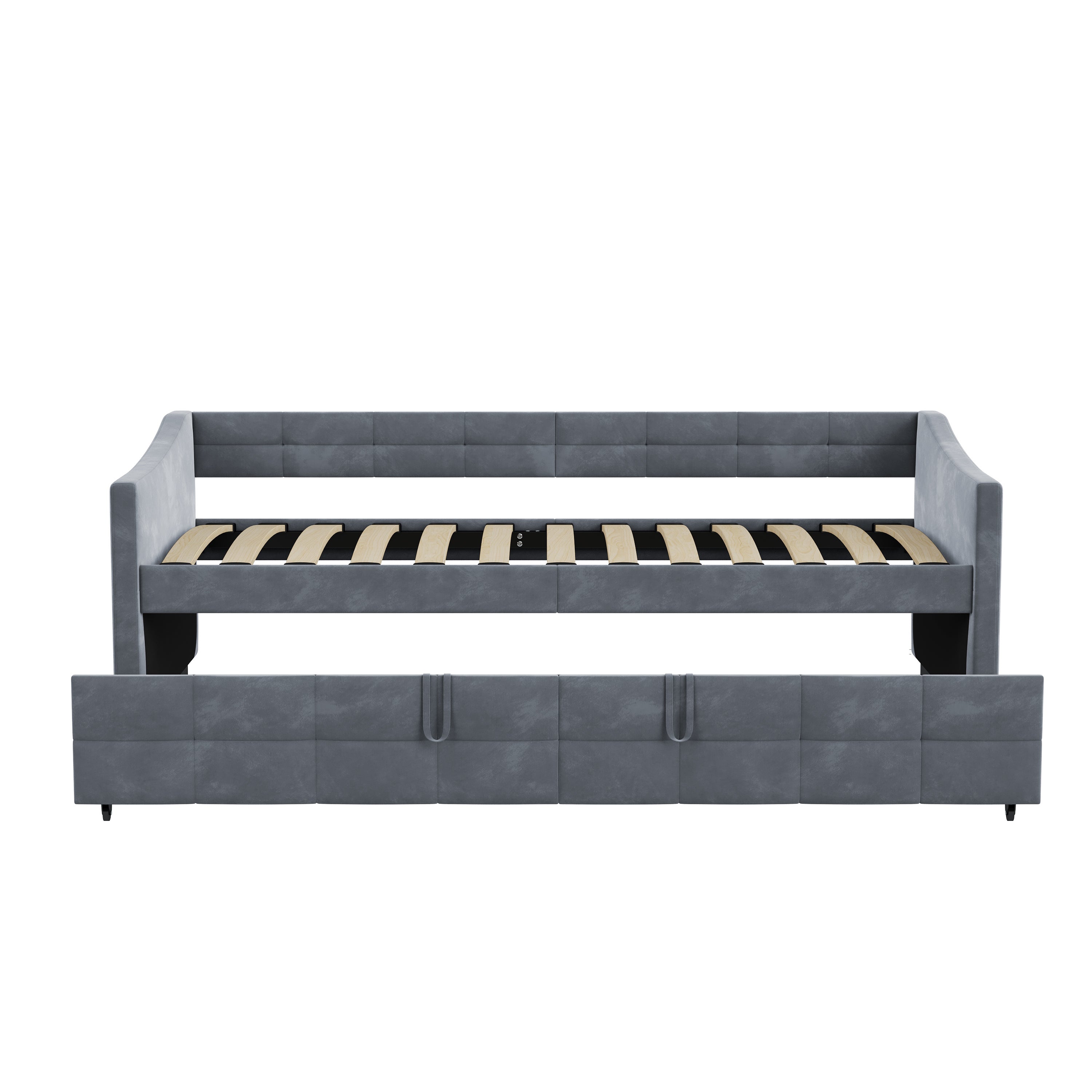 Lit gigogne 90x190/200 cm - avec poches latérales - accoudoirs - cadre à lattes - style scandinave - canapé-lit - gris - 7