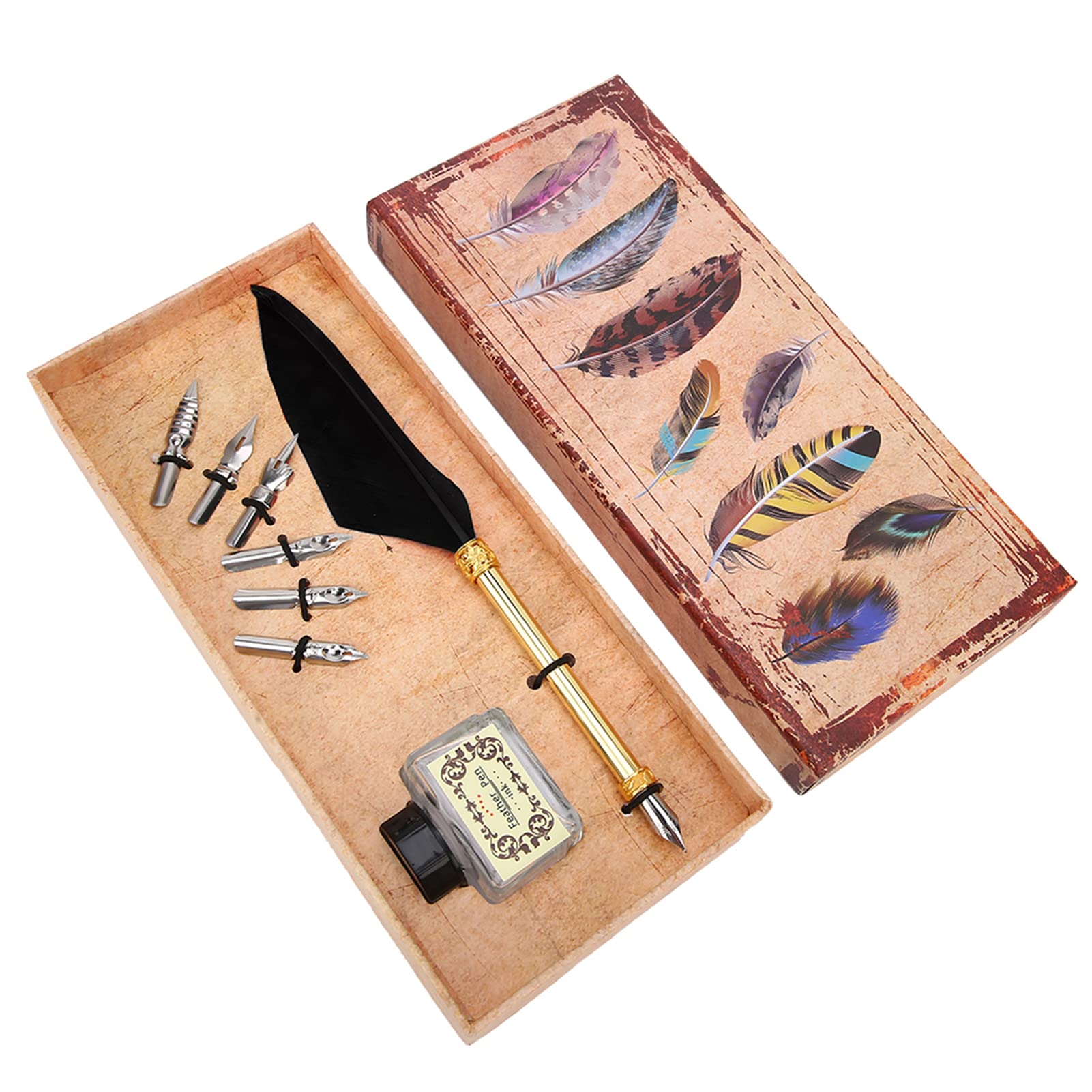 Set Di Penne A Piuma Per Calligrafia - Completo Di Inchiostro, Sigillo, Pennini, Ceralacca - Regalo Vintage - 5
