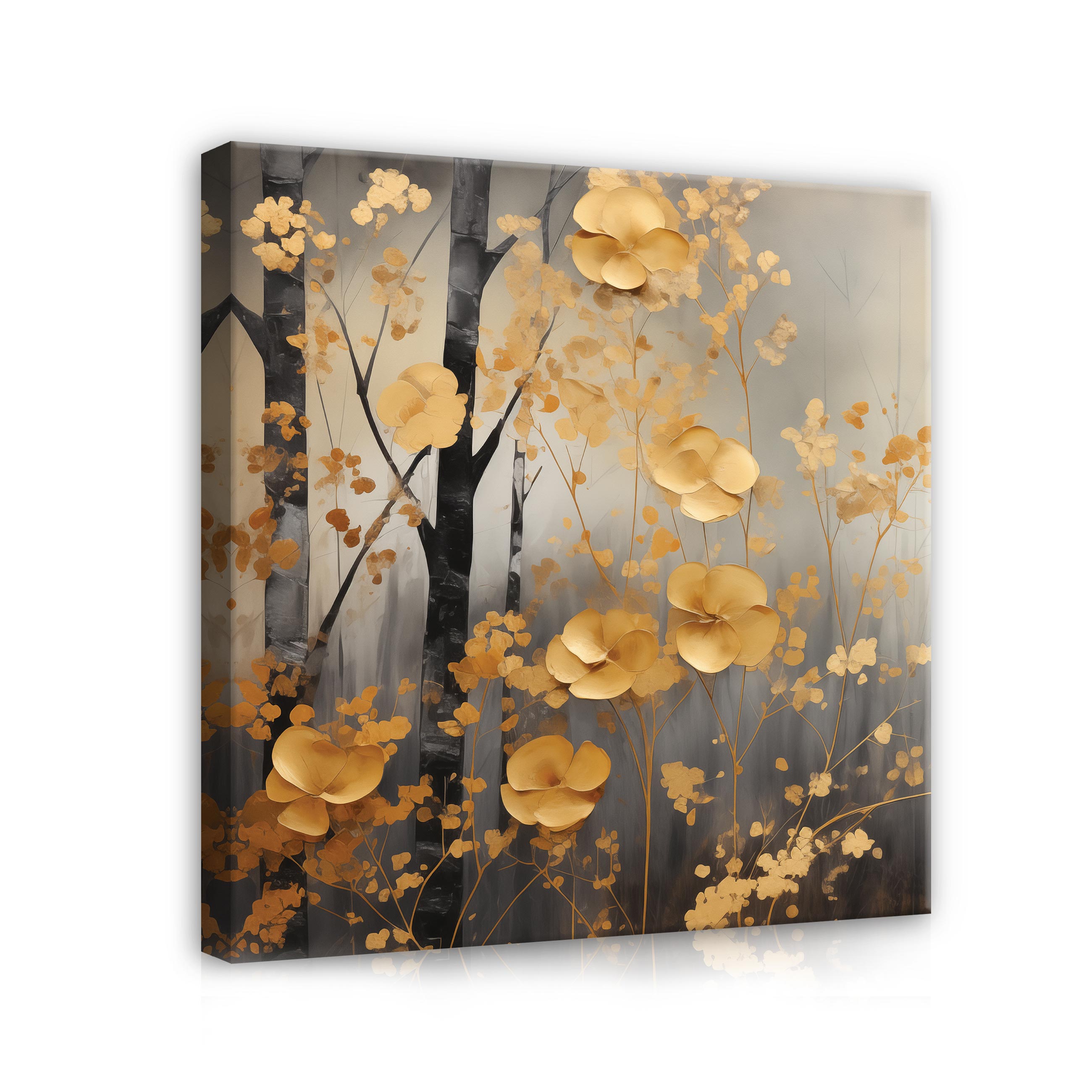 Impression sur Toile Forêt Feuilles Glamour Or Moderne 40x40 cm XXL