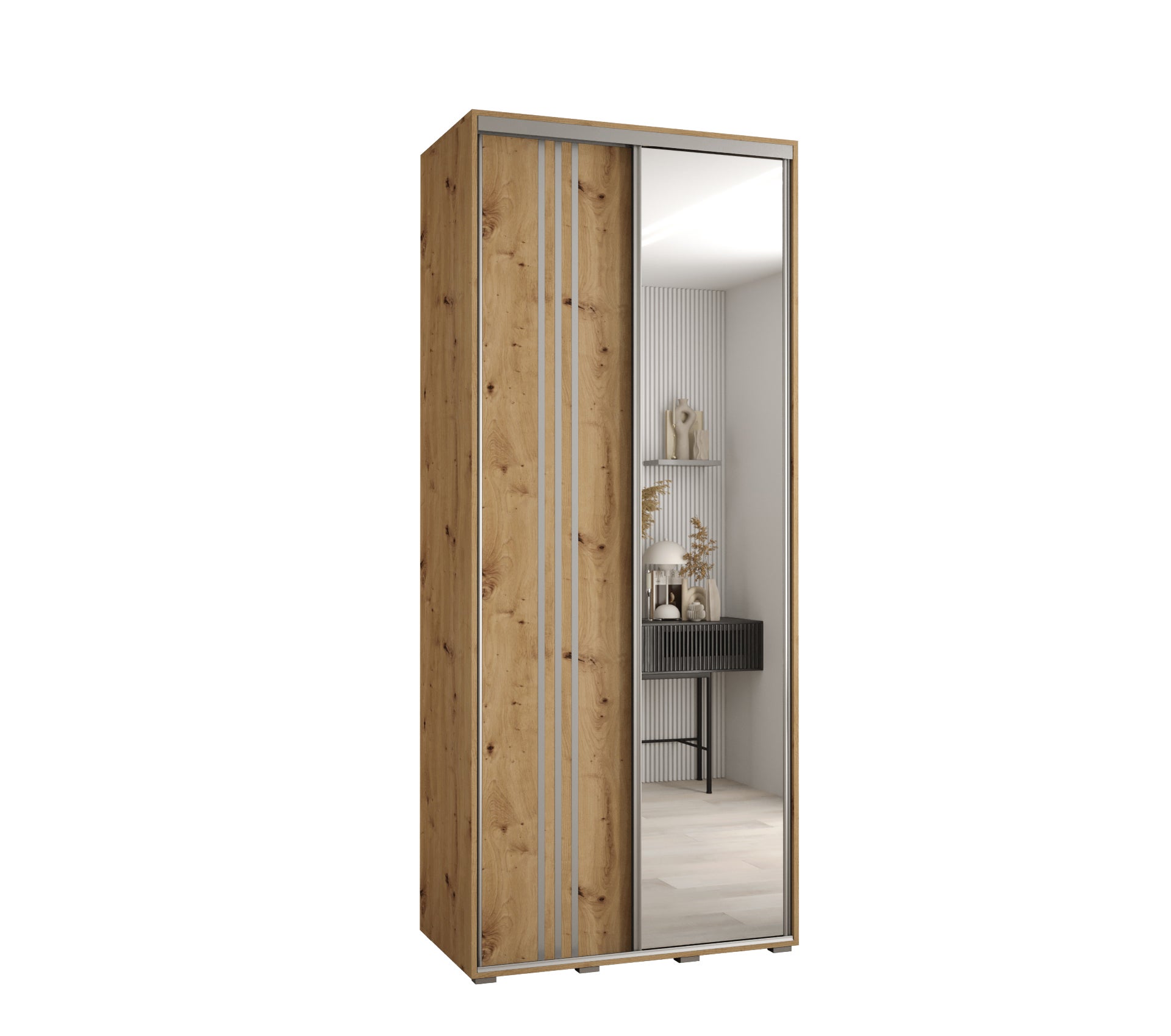 Szafa przesuwna z lustrem wysoka Davos 7 120 x 45 x 235,2 cm artisan + artisan + u. srebrny - Abiks Meble