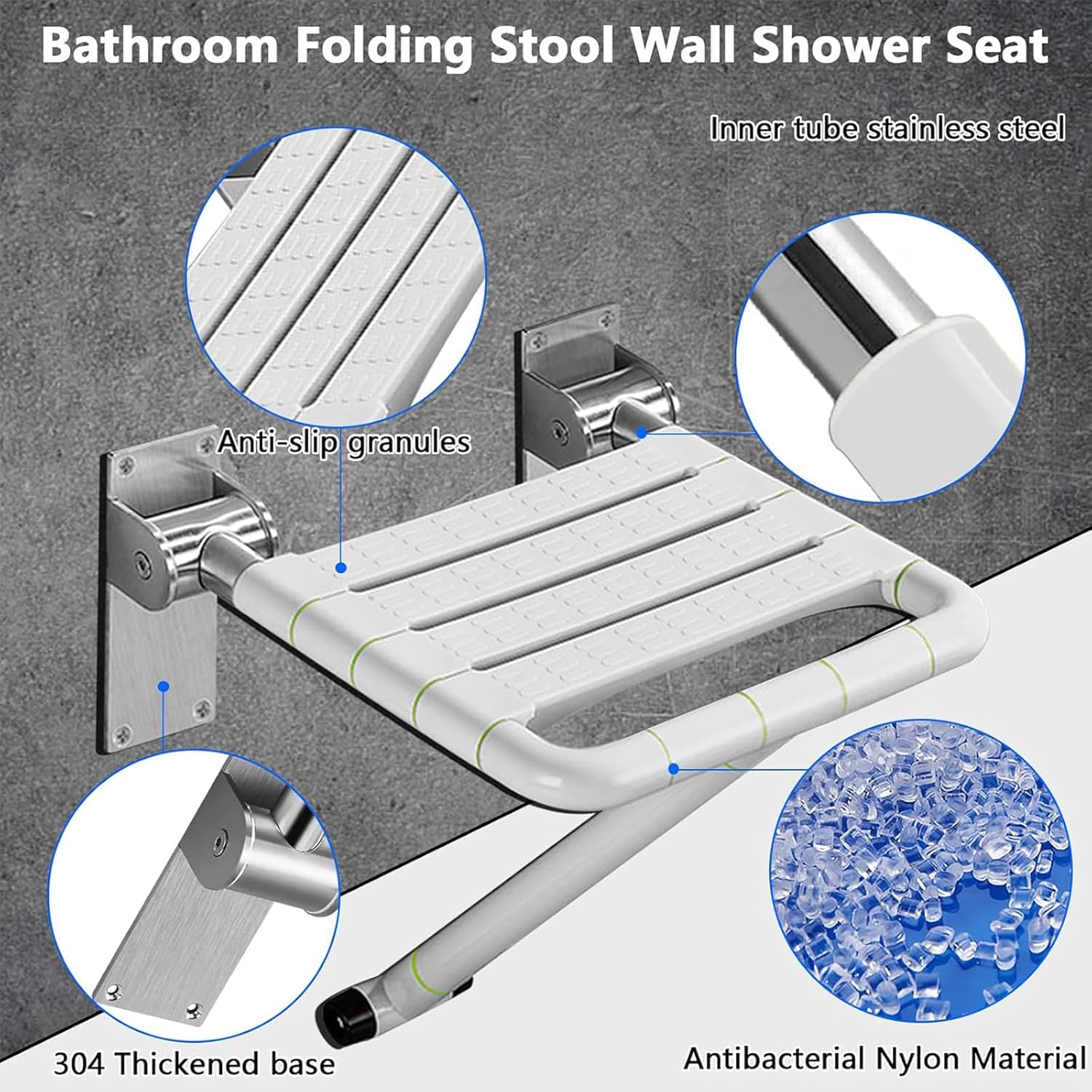 Mural Pliant Siège de Douche Rabattable Salle de Bain Tabouret et Chaise Pliable Banc de Bain pour handicapés antidérapants, Haut 48cm - 5