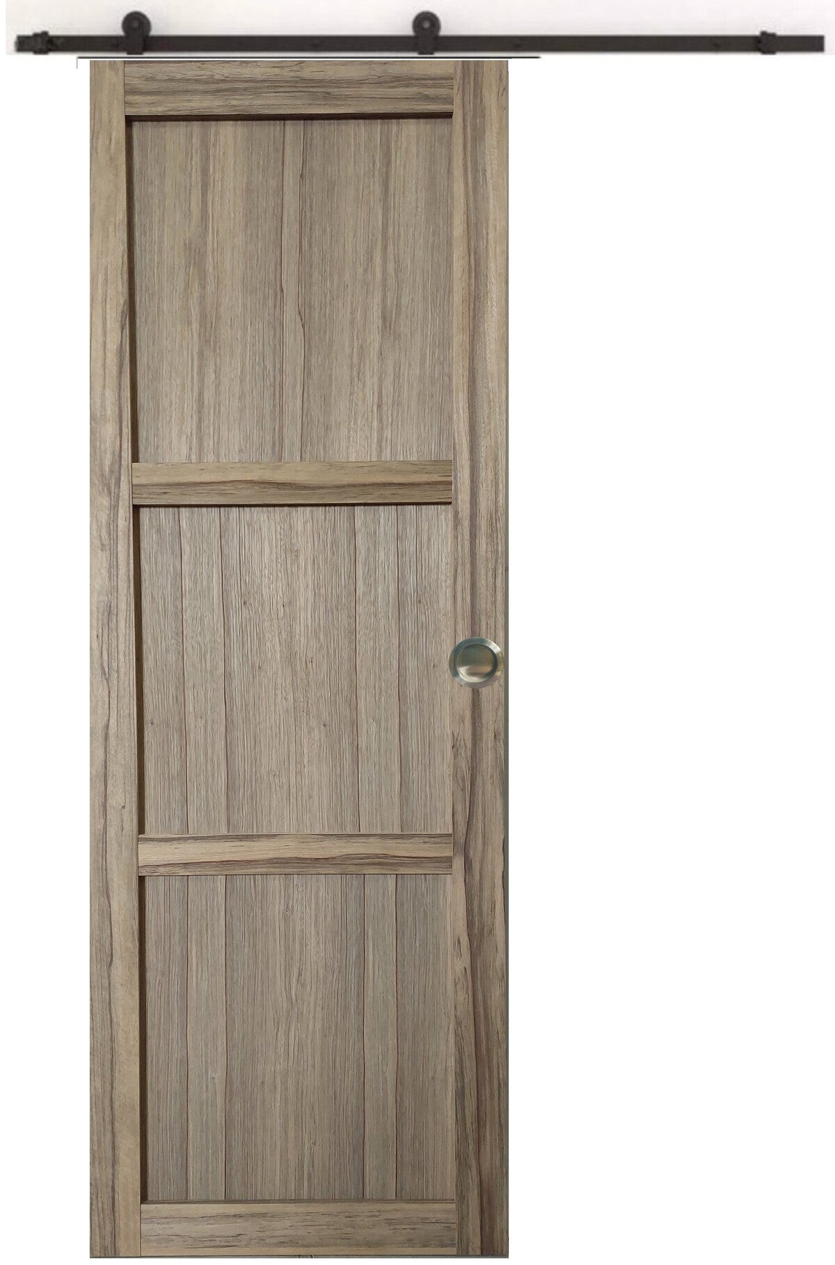 Puerta corredera frake de 3 paneles h204 x l73 + carril enrollable + 2 carcasas sin manilla