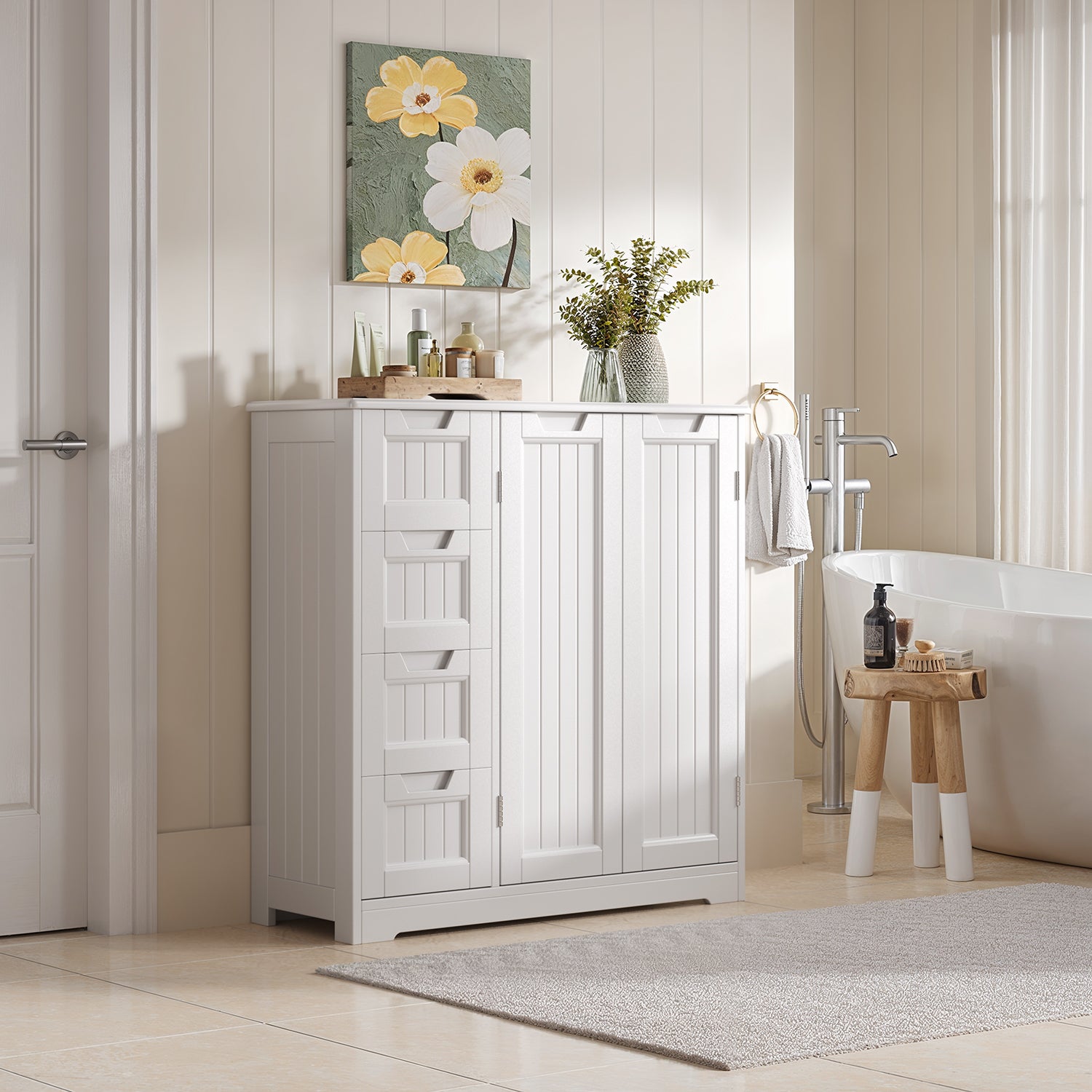 Mobiletto da bagno da 80 cm con 2 ante, 4 cassetti e ripiani regolabili, 81x30x83 cm, Bealife - 6