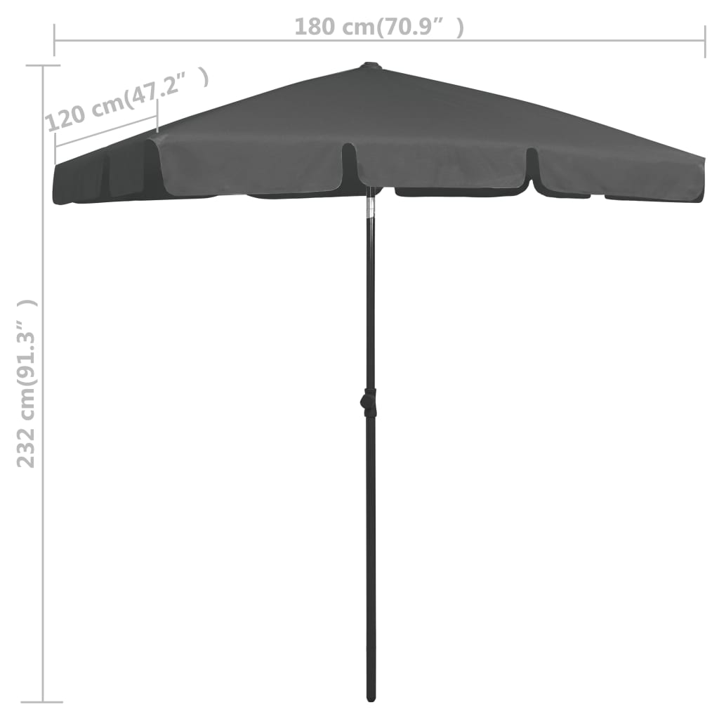 Parasol de plage Anthracite 180x120 - 8
