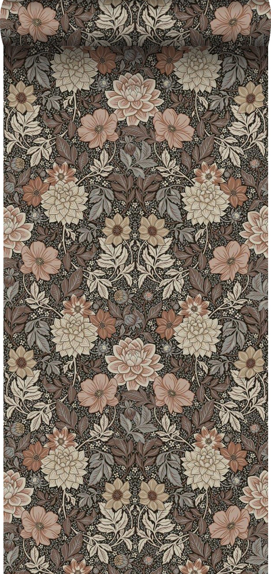 Tapeta vintage kwiaty w stylu secesyjnym brązowym - 53 cm x 10.05 m - BORASTAPETER