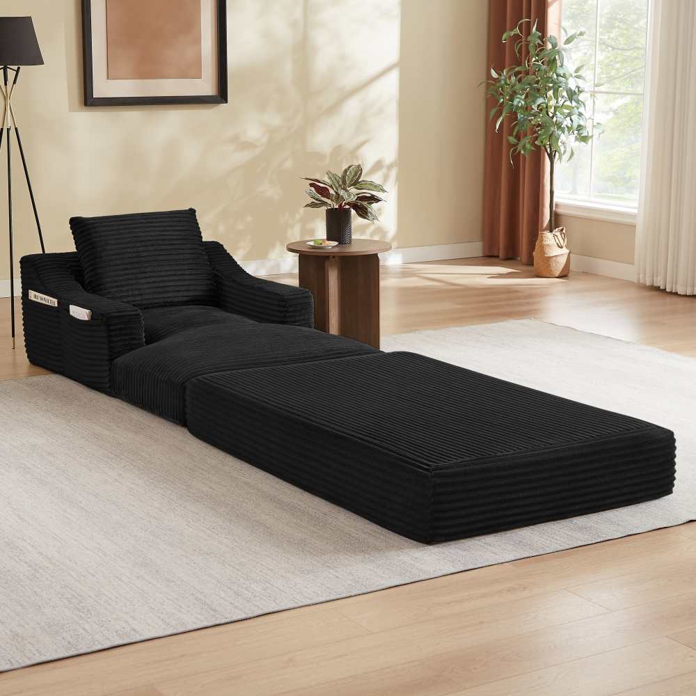 Fauteuil relax velours côtelé, design moderne, 2 couches transformable en lit, mousse haute densité, salon chambre - 6
