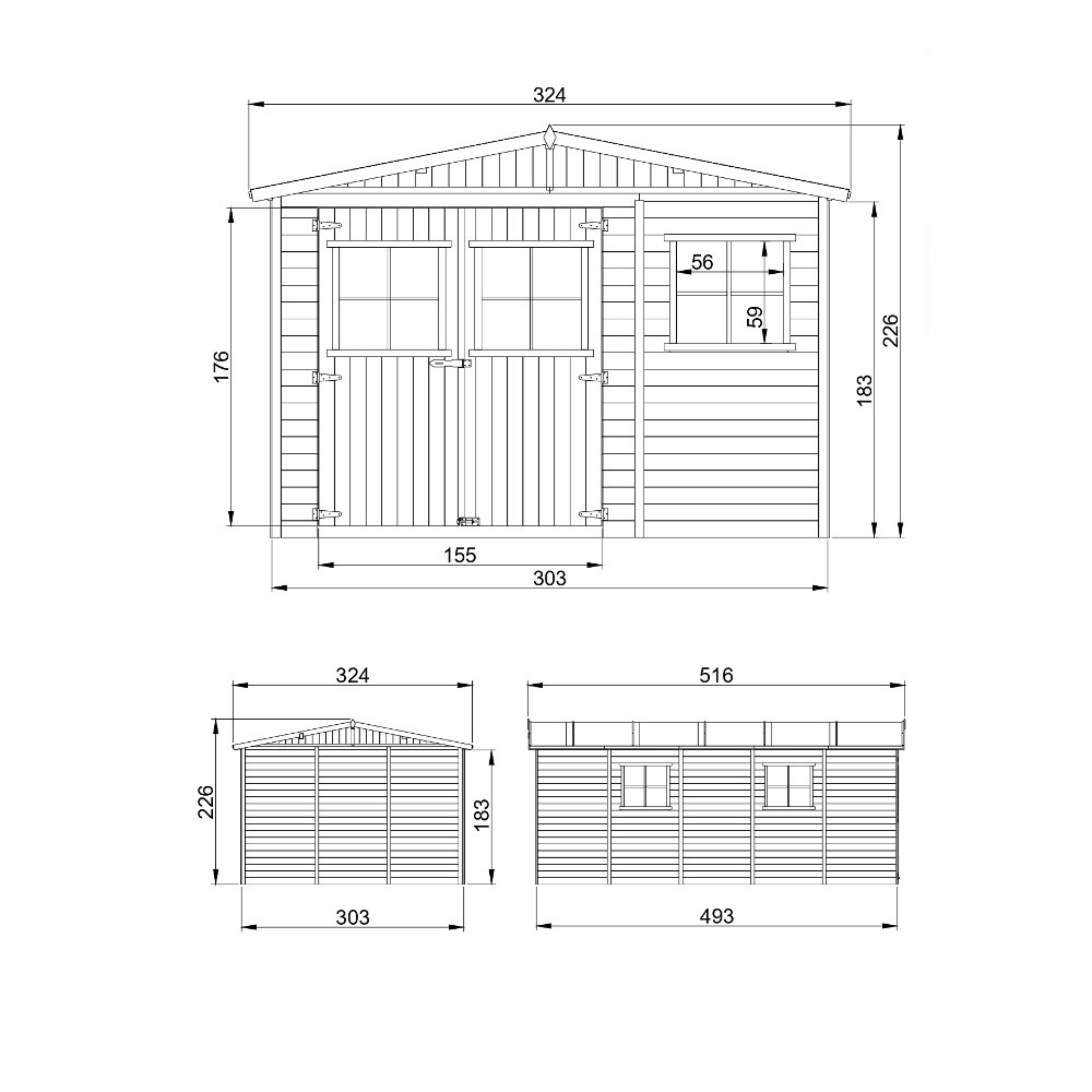 Cobertizo de madera para jardín - 324x516cm/15m2 Cobertizo de madera natural - Taller de Jardín - TIMBELA M337 - 9