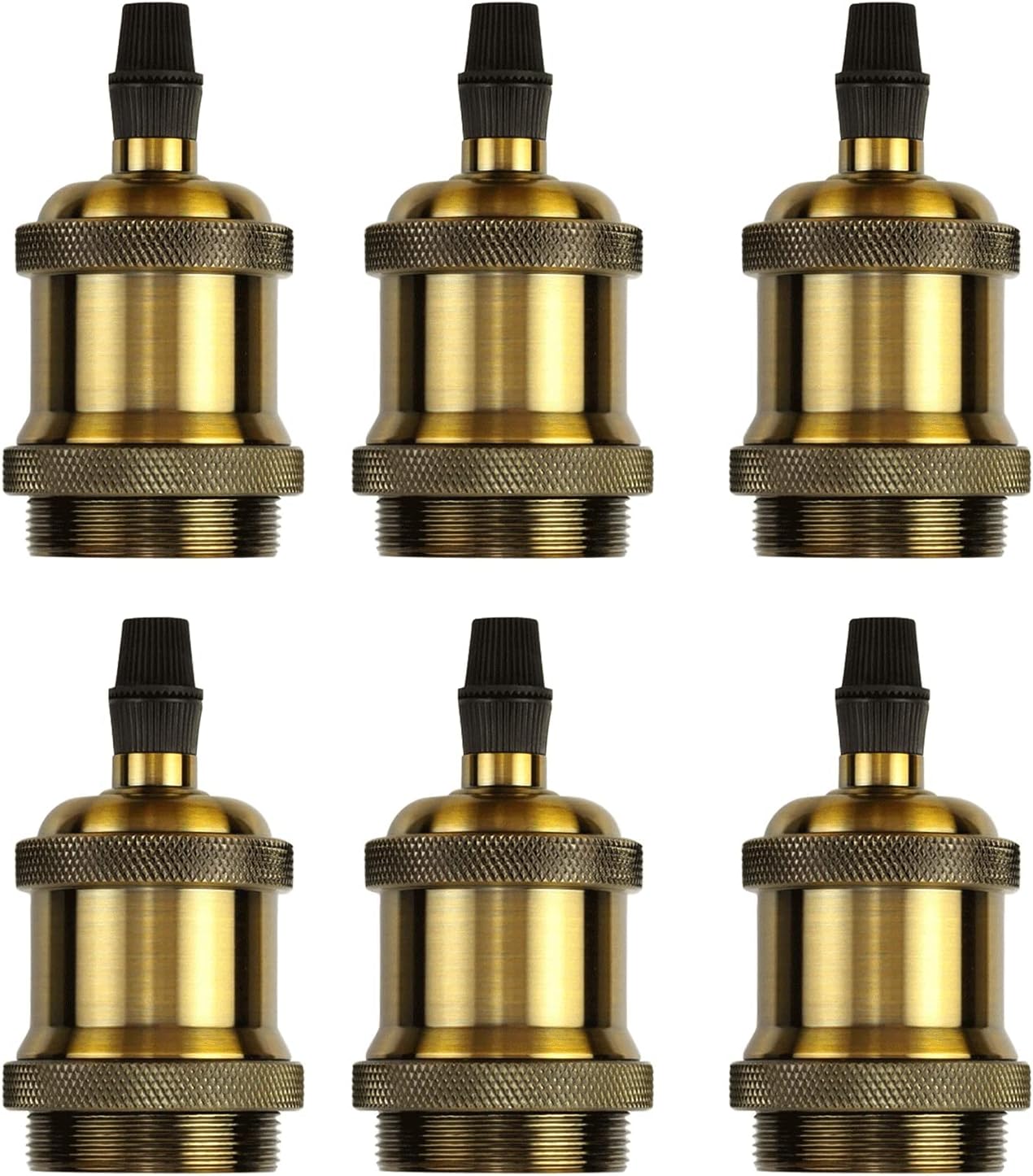 Zestaw 6 sztuk uchwytów na żarówki E27 Vintage z adapterem spiralnym, 110-220 V, do żyrandola, lampy wiszącej i lampy sufitowej, złoty