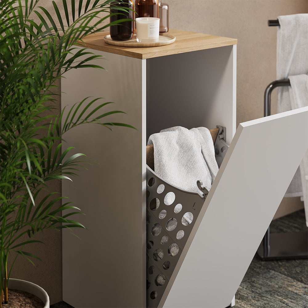 Vicco Armoire de salle de bain Viktor, Blanc/Artisan, 40.2x88.2cm avec panier à linge - 4