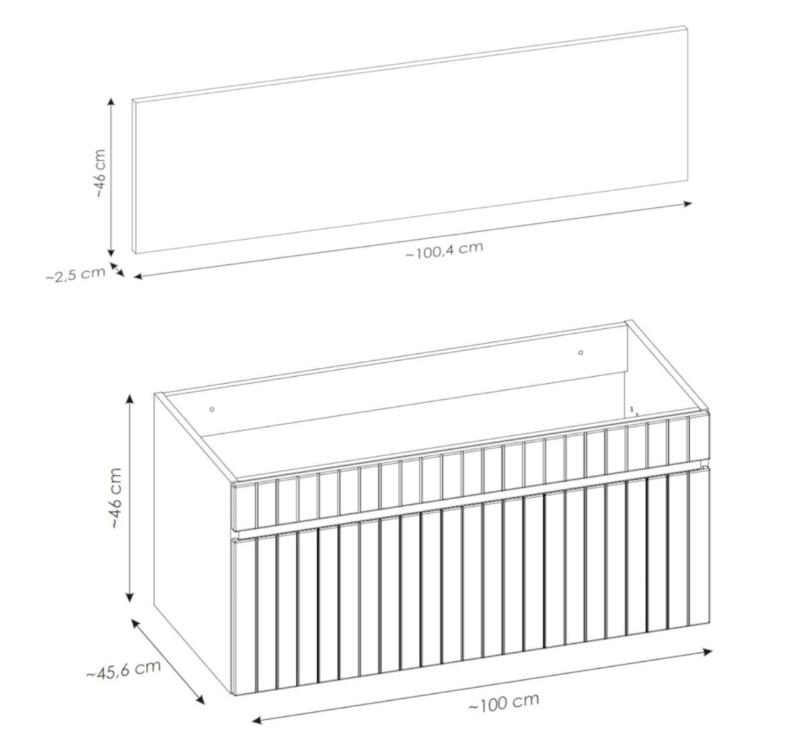 Szafka łazienkowa ICONIC CASHMERE 100 cm kaszmir wisząca frezowany front z blatem dąb - 5