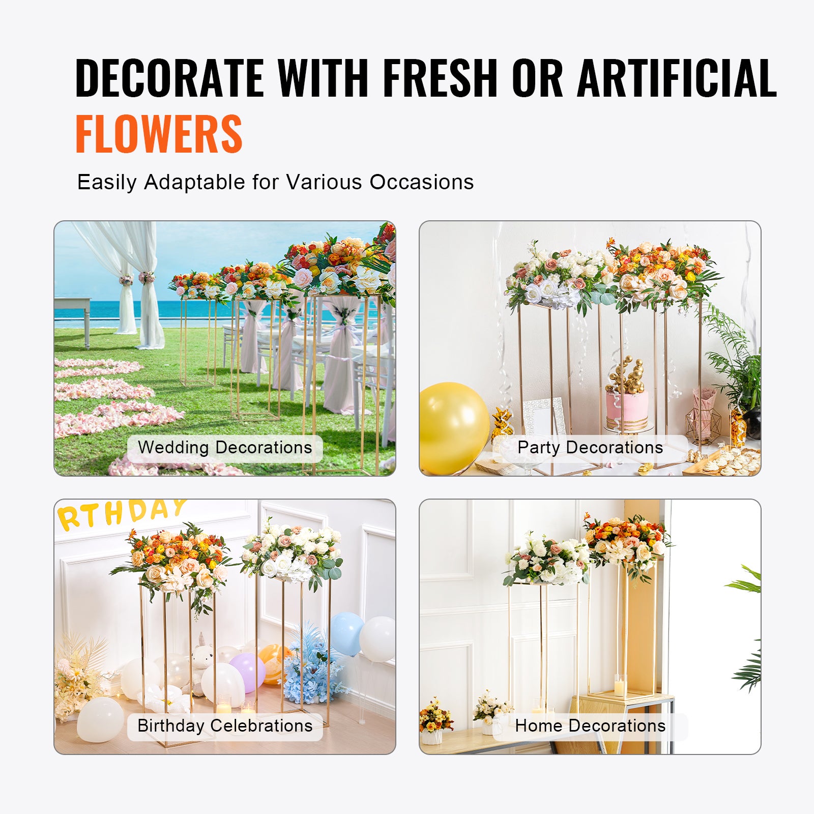 10PCS Support de Fleurs de Mariage VEVOR 80 cm Porte-fleurs Métal Doré Centre de Table Mariage Vase Géométrique Stratifié Acrylique Présentoir Floral - 6