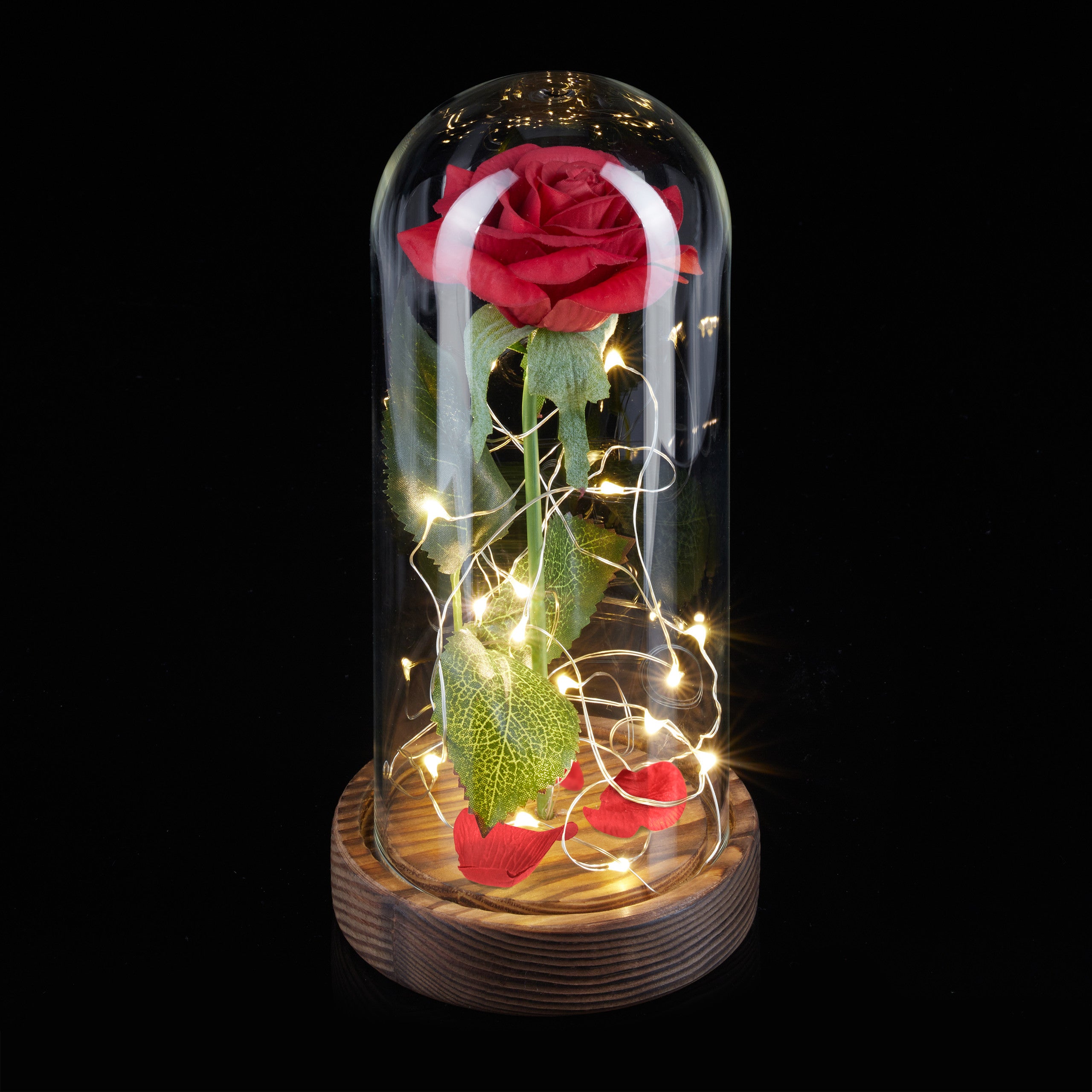 Rosa Eterna, Rosa Eterna in Vetro Con Figura Di Angelo Con Luce LED E