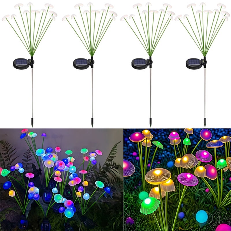 Zewnętrzne lampy solarne LED w kształcie grzybów, wodoodporne, do dekoracji ogrodu, patio, ścieżki, meduzy, zestaw 4 sztuk