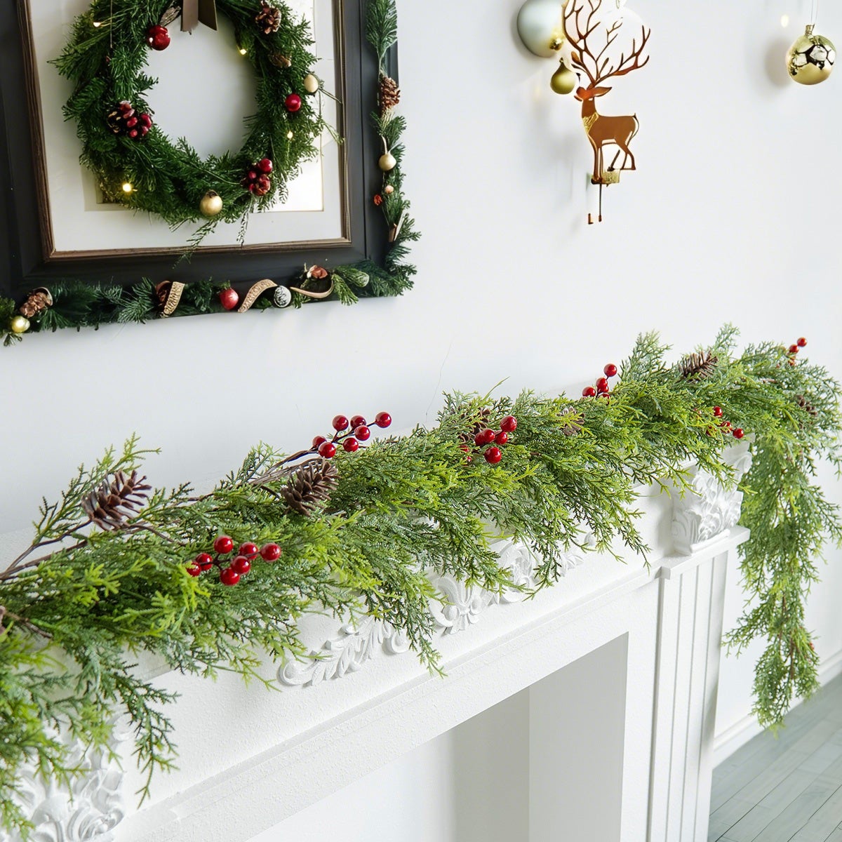 Couronne de Noël Artificielle avec Éclairage, 1,8 Mètre, Décoration