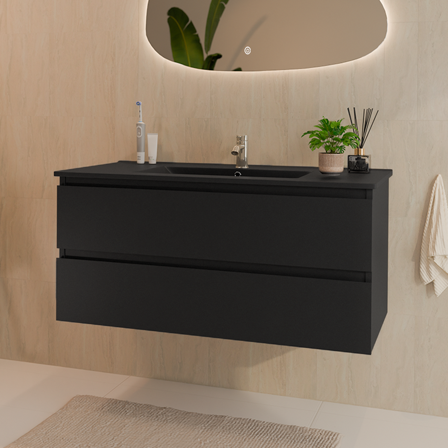 Mobile bagno da terra 80 cm linea Way rovere chiaro specchio e lavabo