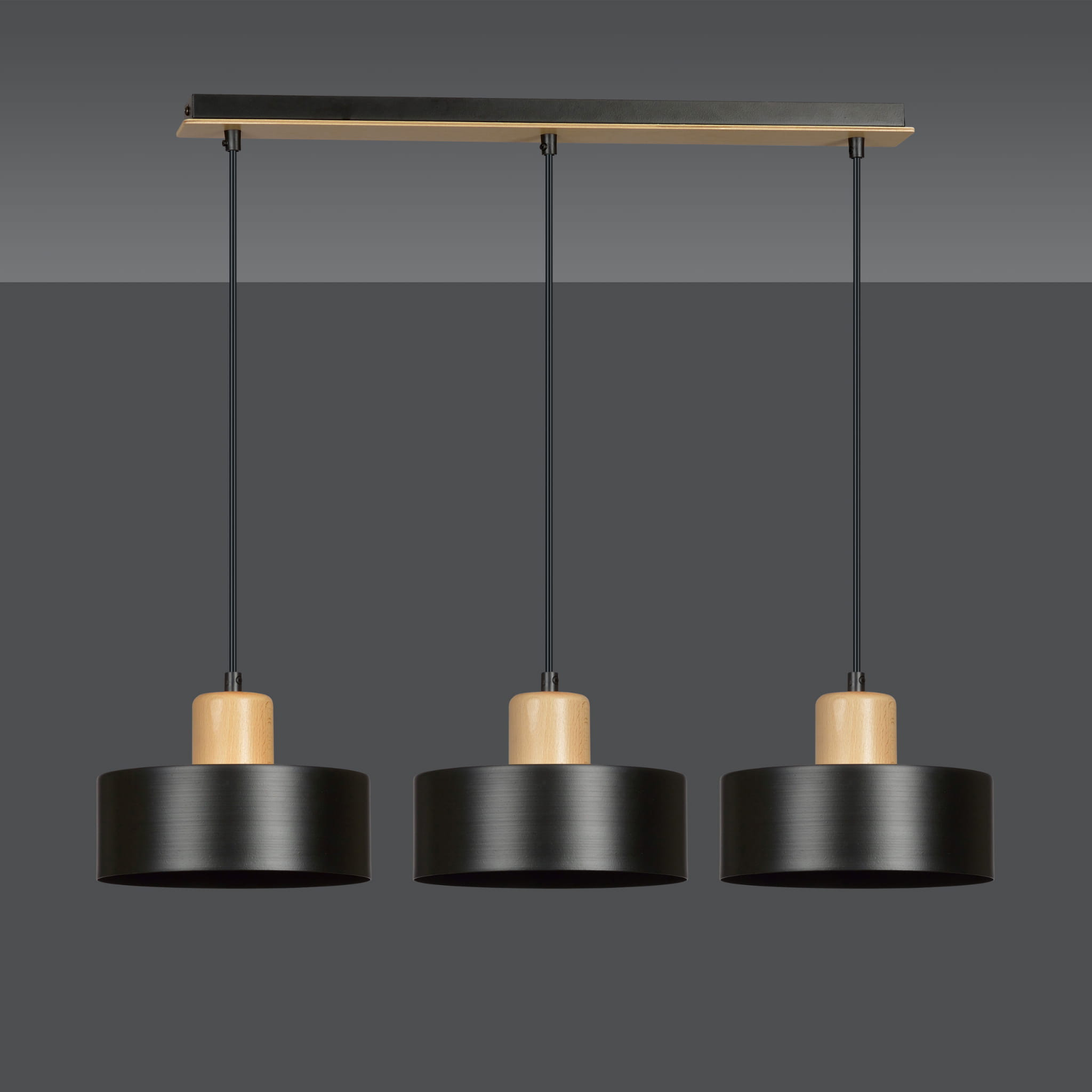 Lampa wisząca Torin czarna-jasne drewno 3xE27x15W wym: 100 x 80 x 25 cm metal Emibig - 4