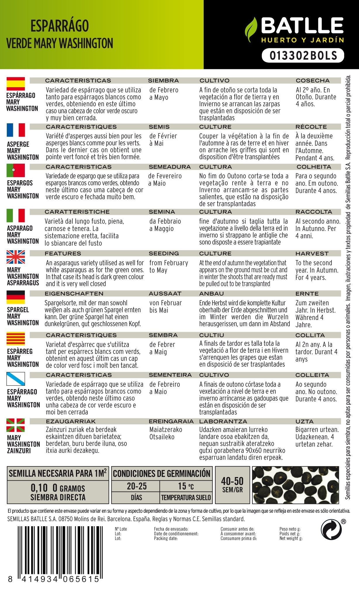 Semi Di Asparago Verde Mary Washington - Confezione Da 120-180 Semi Per Orto E Giardino - Battlle Semi Quality Dal 1802 - Foto 9