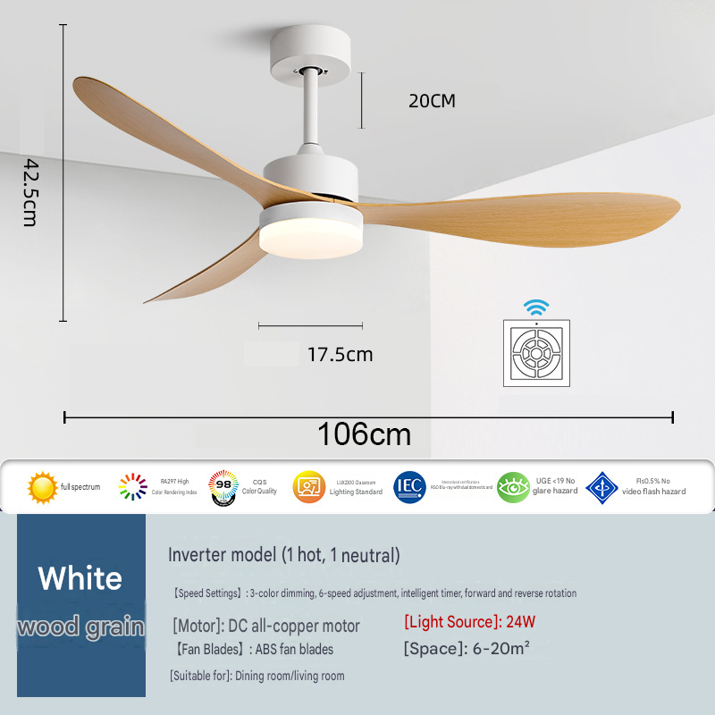 Ventilateur de plafond avec lumière, télécommande/contrôle par application, 6 vitesses de ventilation, minuterie, gradation continue (132 cm) - 5