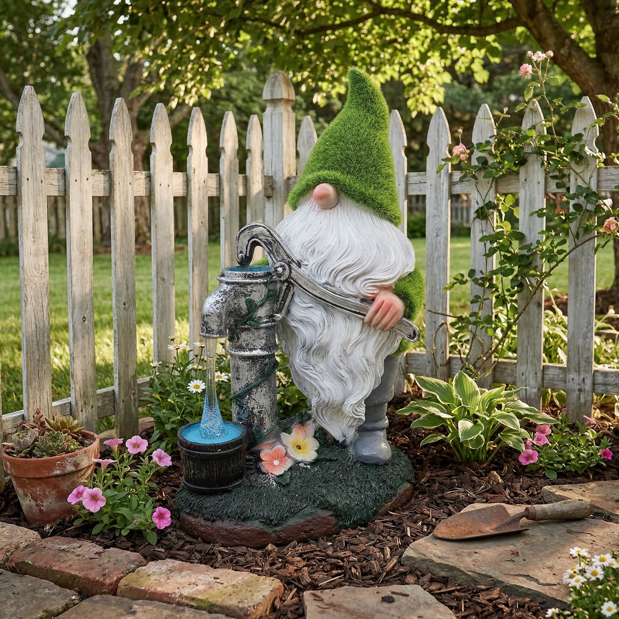 Statue lumineuse solaire d'extérieur pour jardin en forme de gnome - Résistante aux UV, résine - Vert - 9