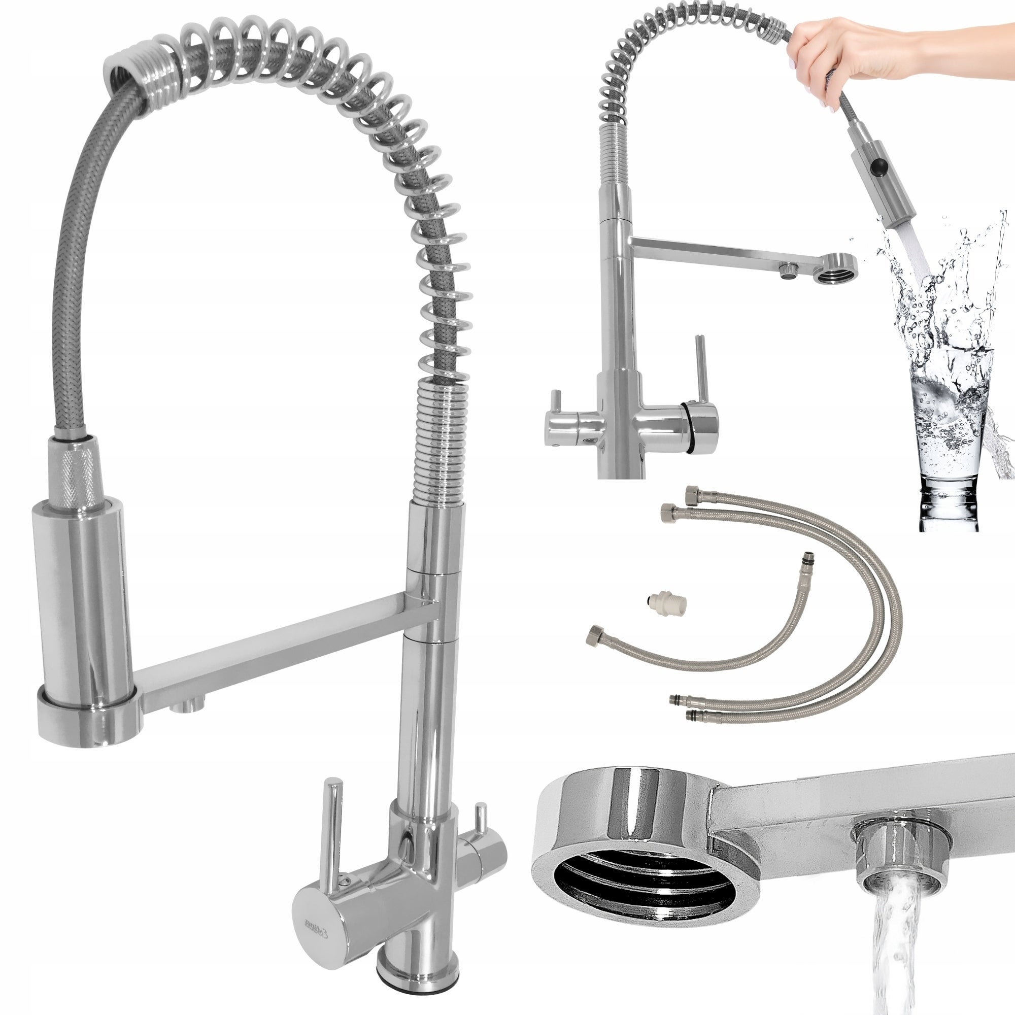 Bateria kuchenna trójdrożna Estiva OMA 3WAY Chrome srebrna wyciągana wylewka