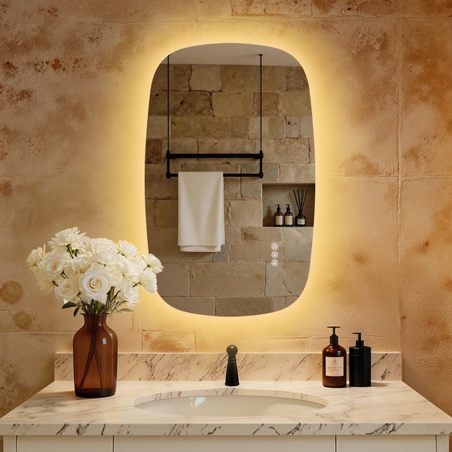 S'AFIELINA Specchio Bagno con Luce, Ovale 80 × 50 cm, Dimmerabile, 3 Colori di Luce, Antifog, Funzione Memoria, Specchio Bagno Retroilluminato