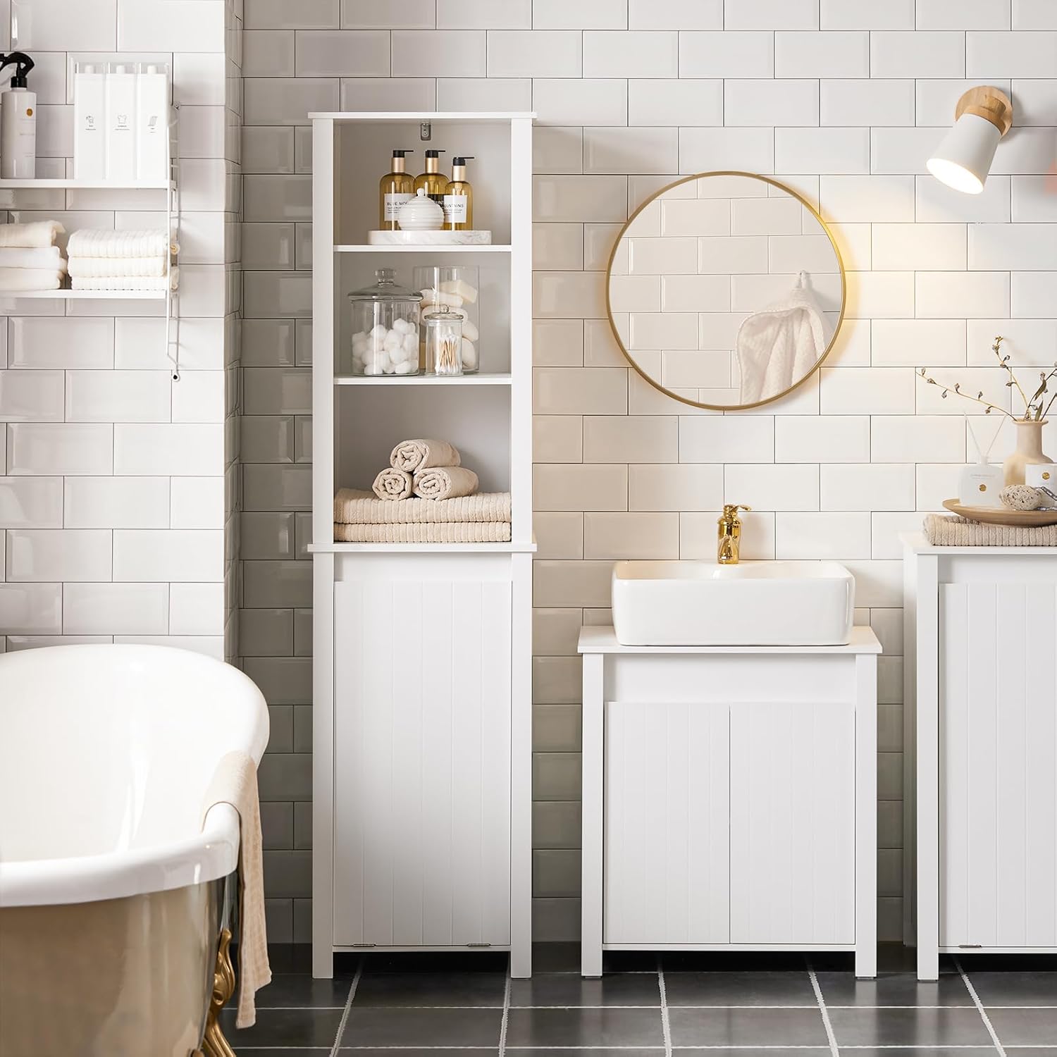 Armario Alto baño Mueble Columna de baño con 3 estantes y 1 cesto 45 x 35 x 171 cm Blanco BZR102-W SoBuy ES - 2