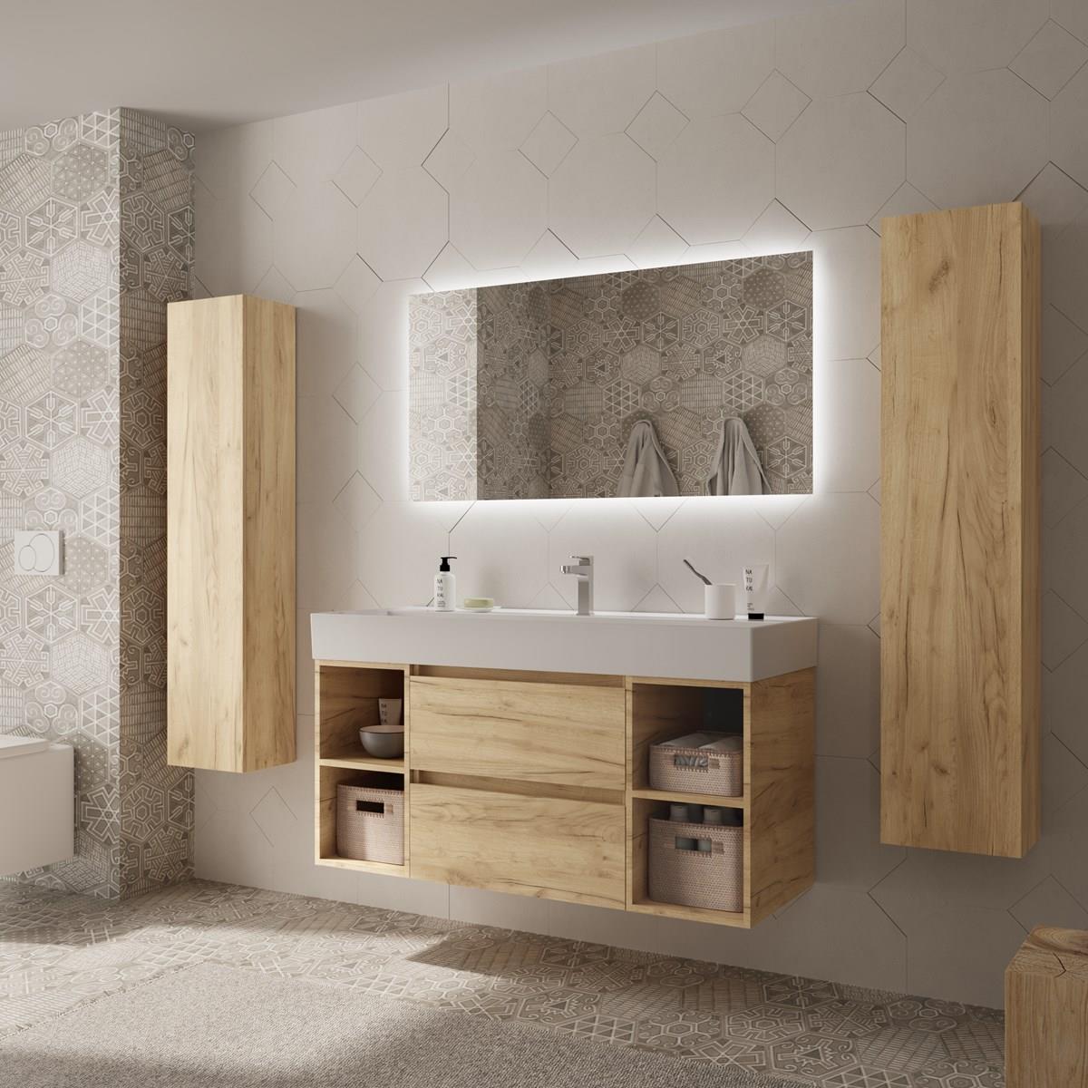 Meuble de salle de bain BEQUIA Plus 120cm Chêne | Vasque Porcelaine Centrale - 2