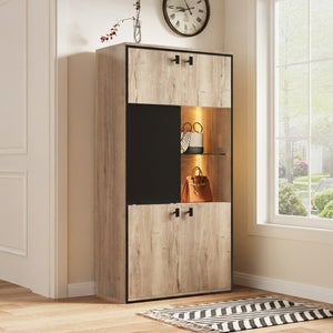 Vitrine Suspendue Hêtre 80x60x25cm K-Möbel - 2 Étagères Verre, LED, Miroir Pour Collections