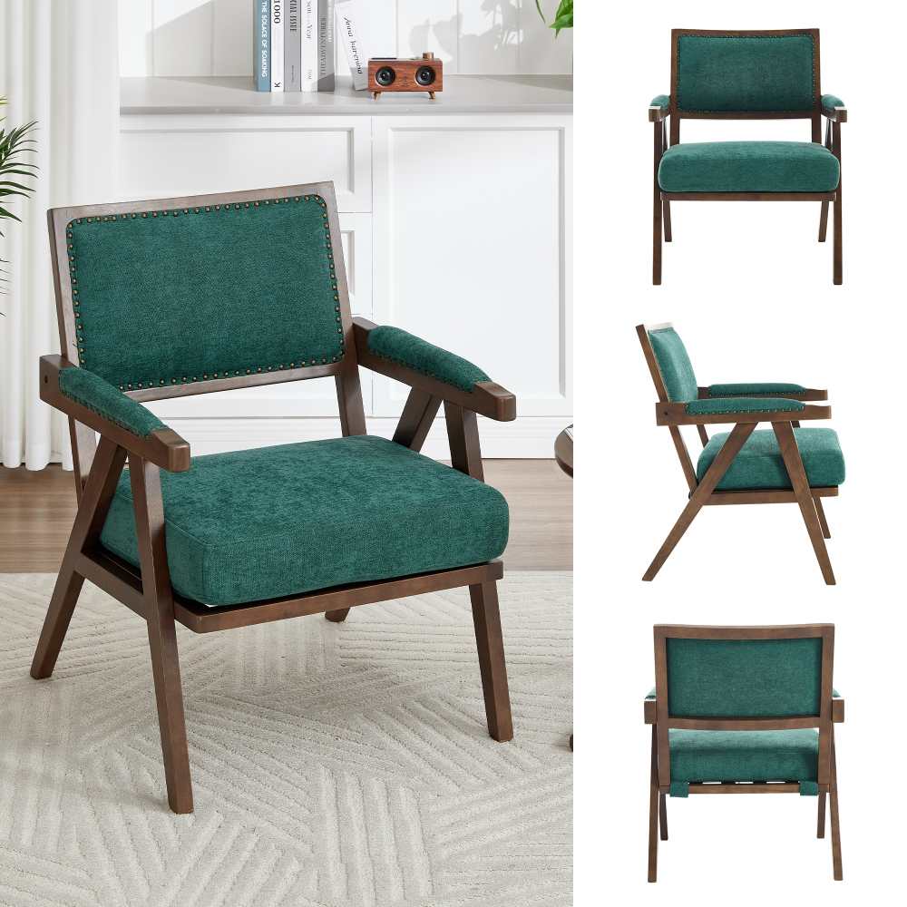 Fauteuil Lounge Tissu Moderne Mid-Century avec Accoudoirs et Cadre Bois pour Salon, Chambre, Bureau - 7