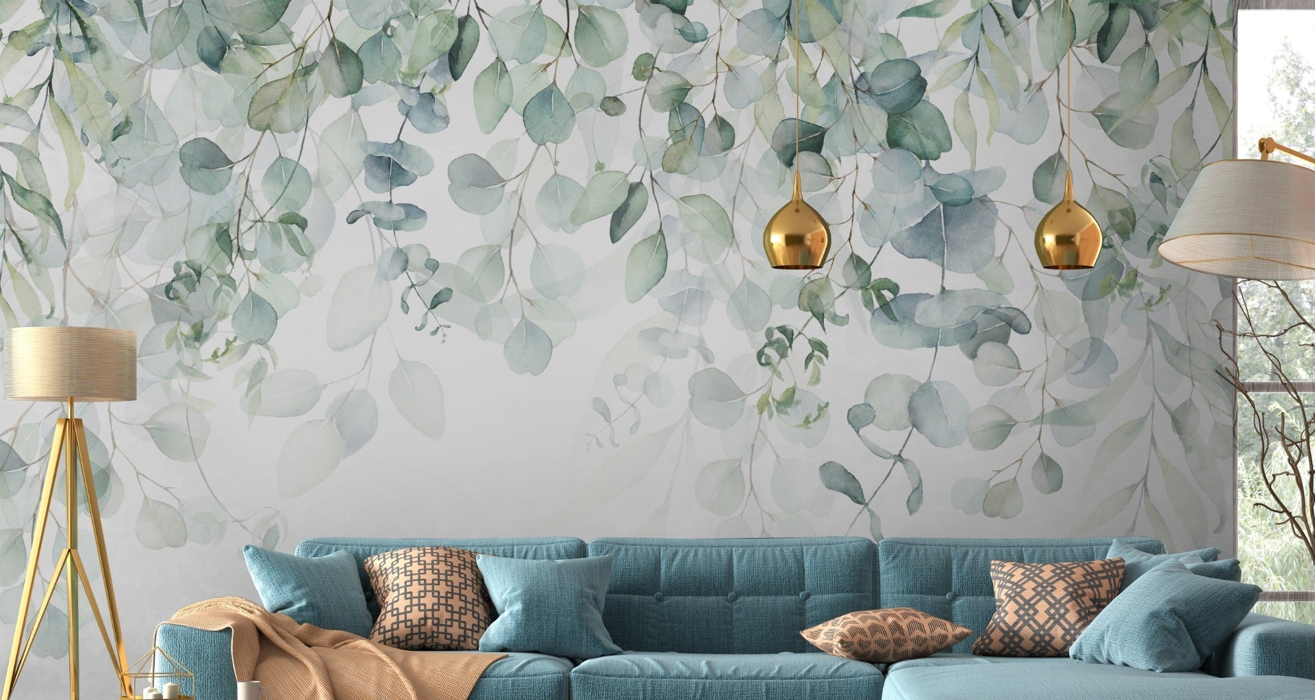 Papier Peint Intissé Photo FEUILLES Plantes Aquarelle Nature Pour Chambre 368cm x 254cm - 2