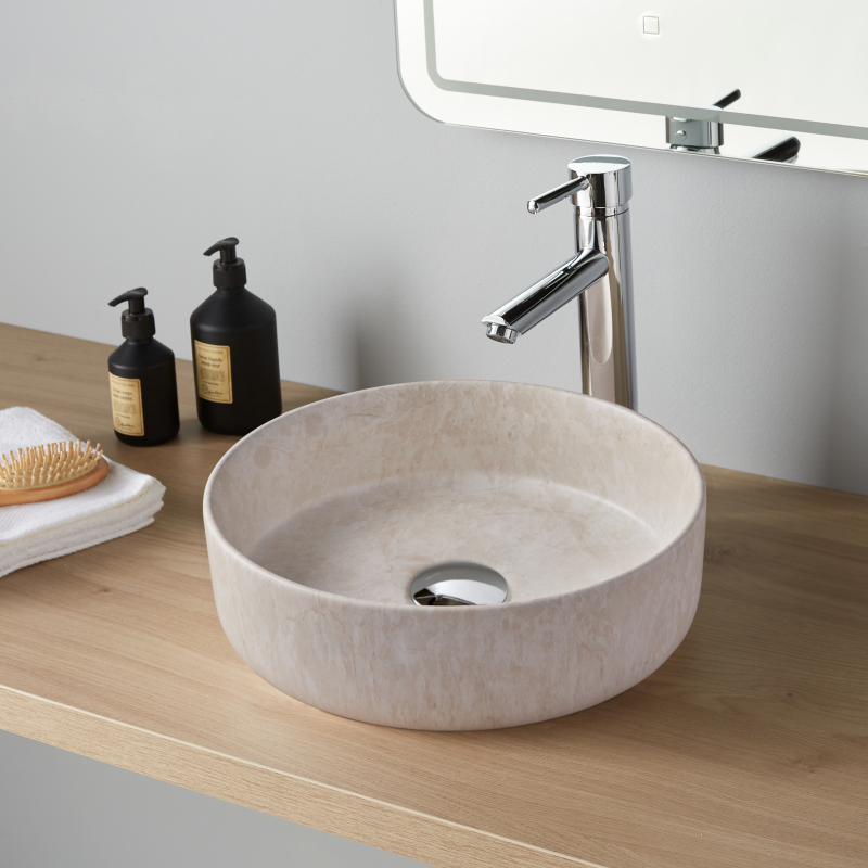 Vasque à poser Andria ø36 cm - Effet pierre beige - Rebords fins | Leroy Merlin