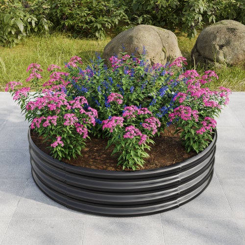 Jardinière surélevée galvanisée, jardinière surélevée ronde gratuite pour le jardinage de légumes, de fruits, de fleurs, argent - 3