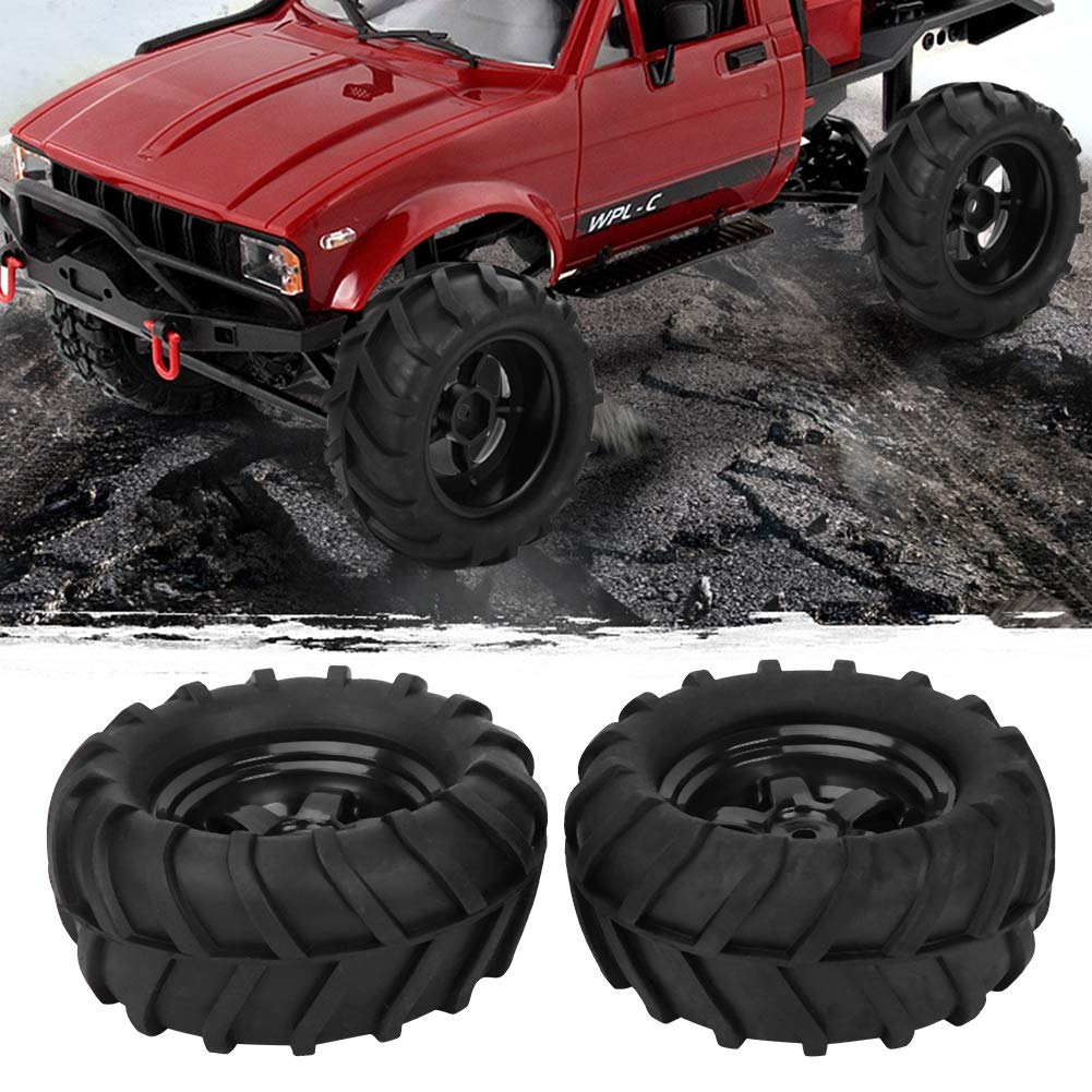 SPYMINNPOO Ensemble de Roues de Camion RC 2PCS, Pneu en Caoutchouc 55 Mm Dia Aluminium Alliage Ajustement pour WPL D12 1/10 RC (Noir BL
