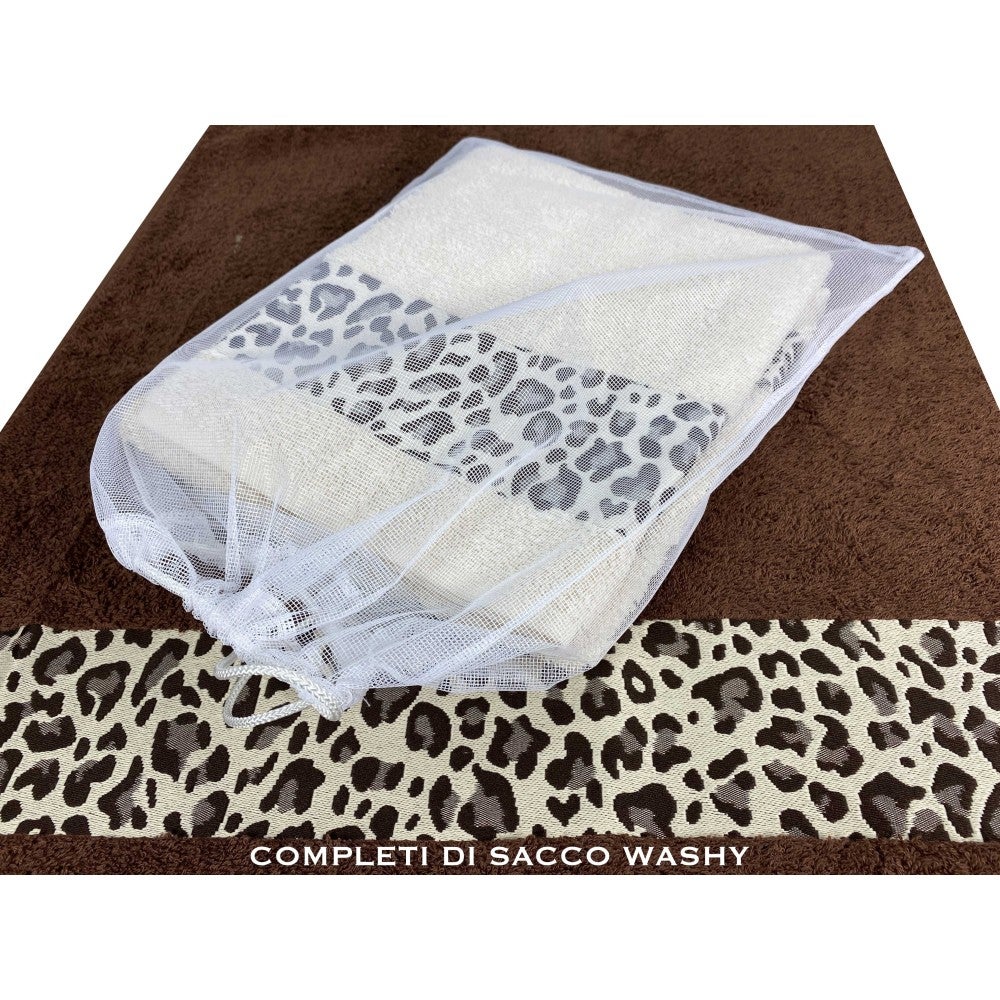 SET ASCIUGAMANI spugna JACQUARD 1+1 VISO e ospite MACULATO beige SACCO WASHY - 4