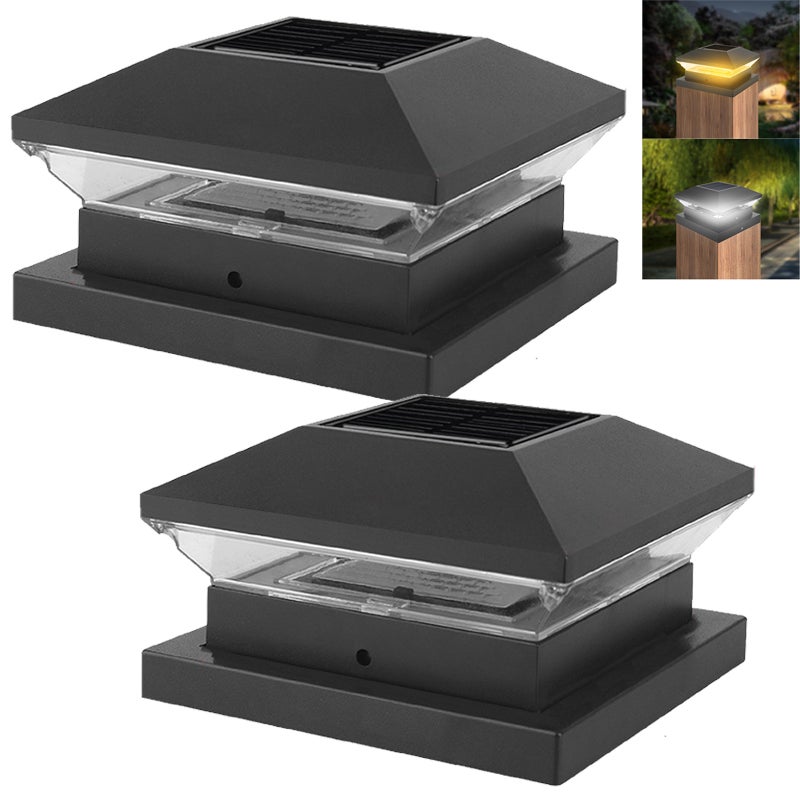 Zestaw 2 solarnych lampek na słupek ogrodzeniowy, solarna lampka na słupek z 2 trybami, wodoodporna, do słupków 4x4, 5x5